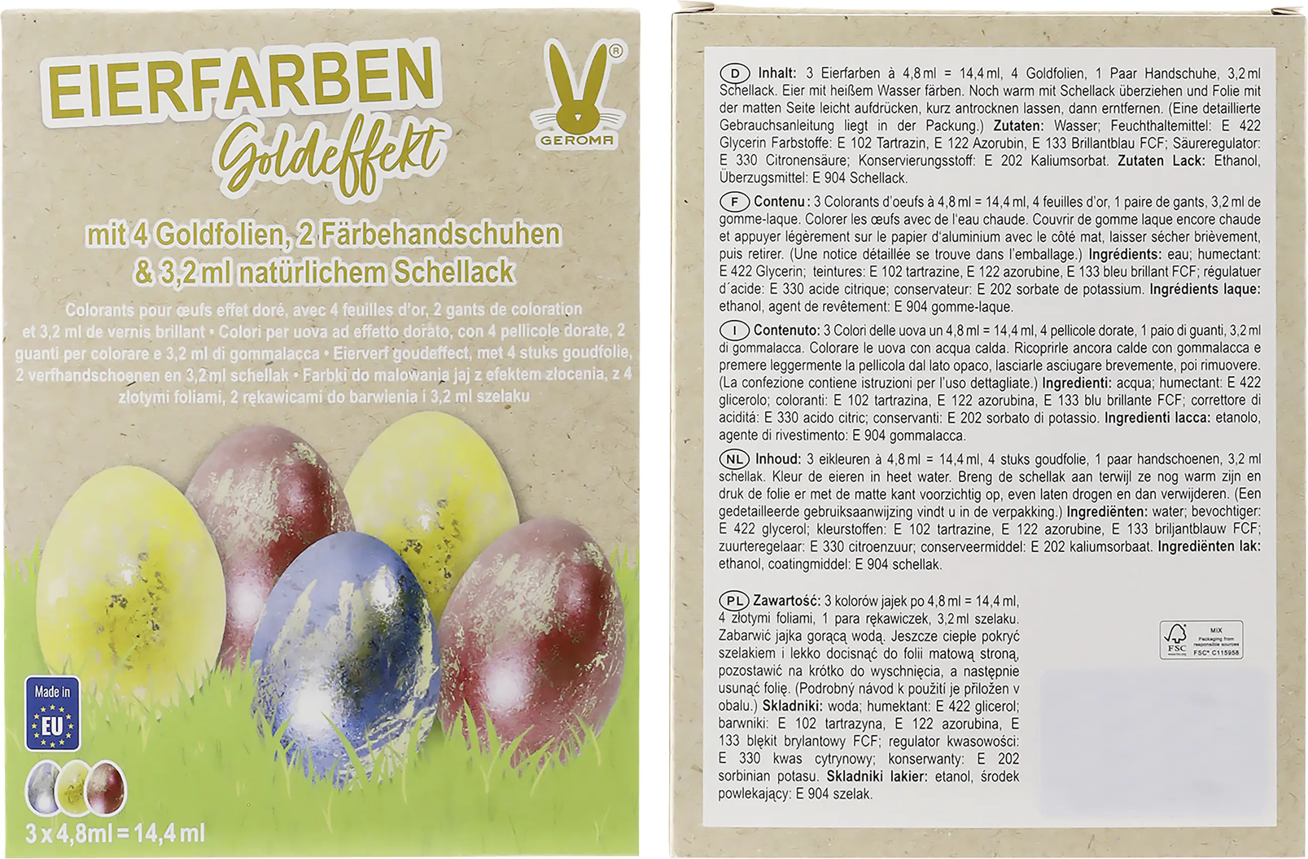 Eierfarben-Set 3 Farben mit Goldfolie inkl. Schellack & Färbehandschuhe