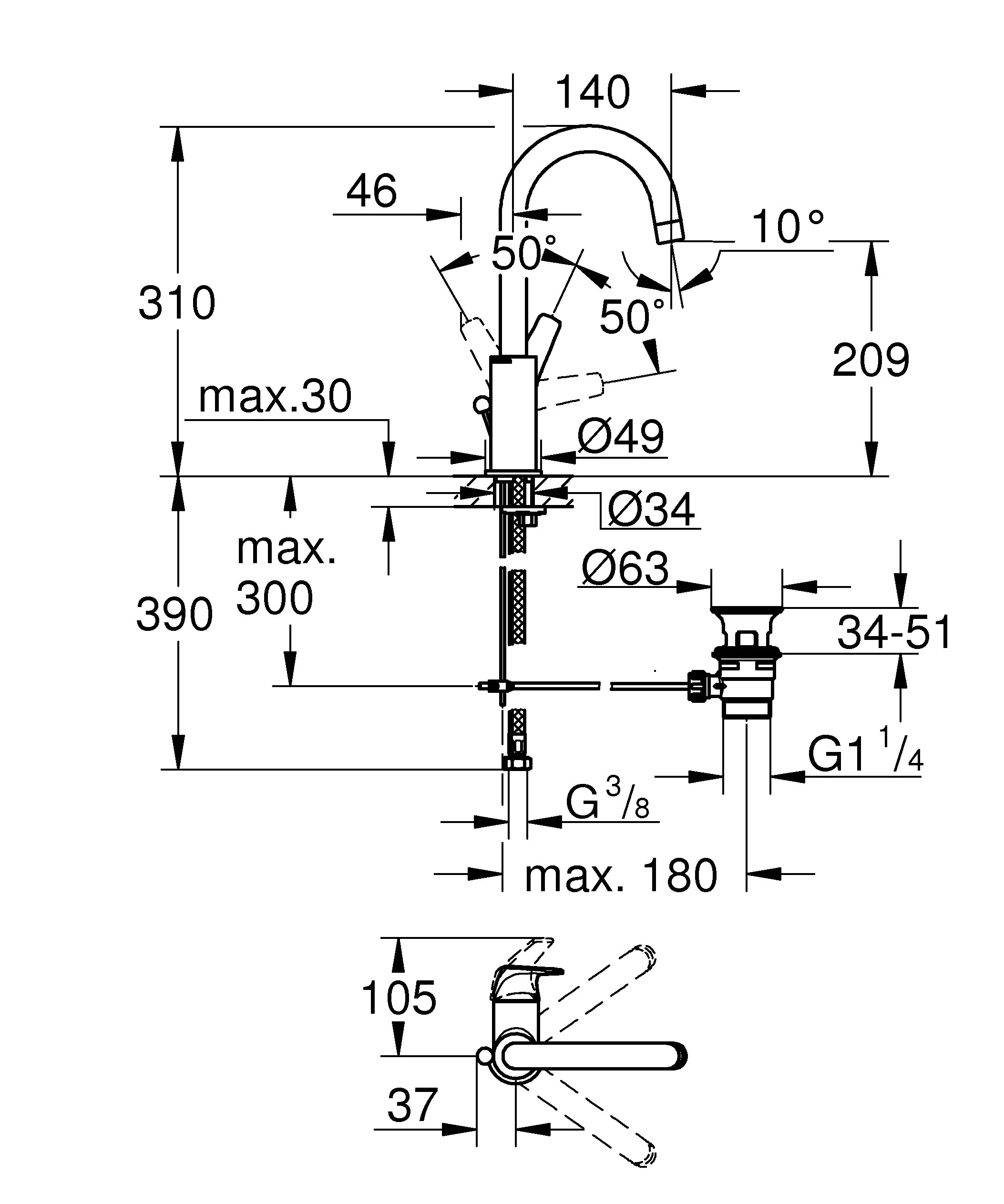 Grohe Start Flow Waschtischarmatur L-Size