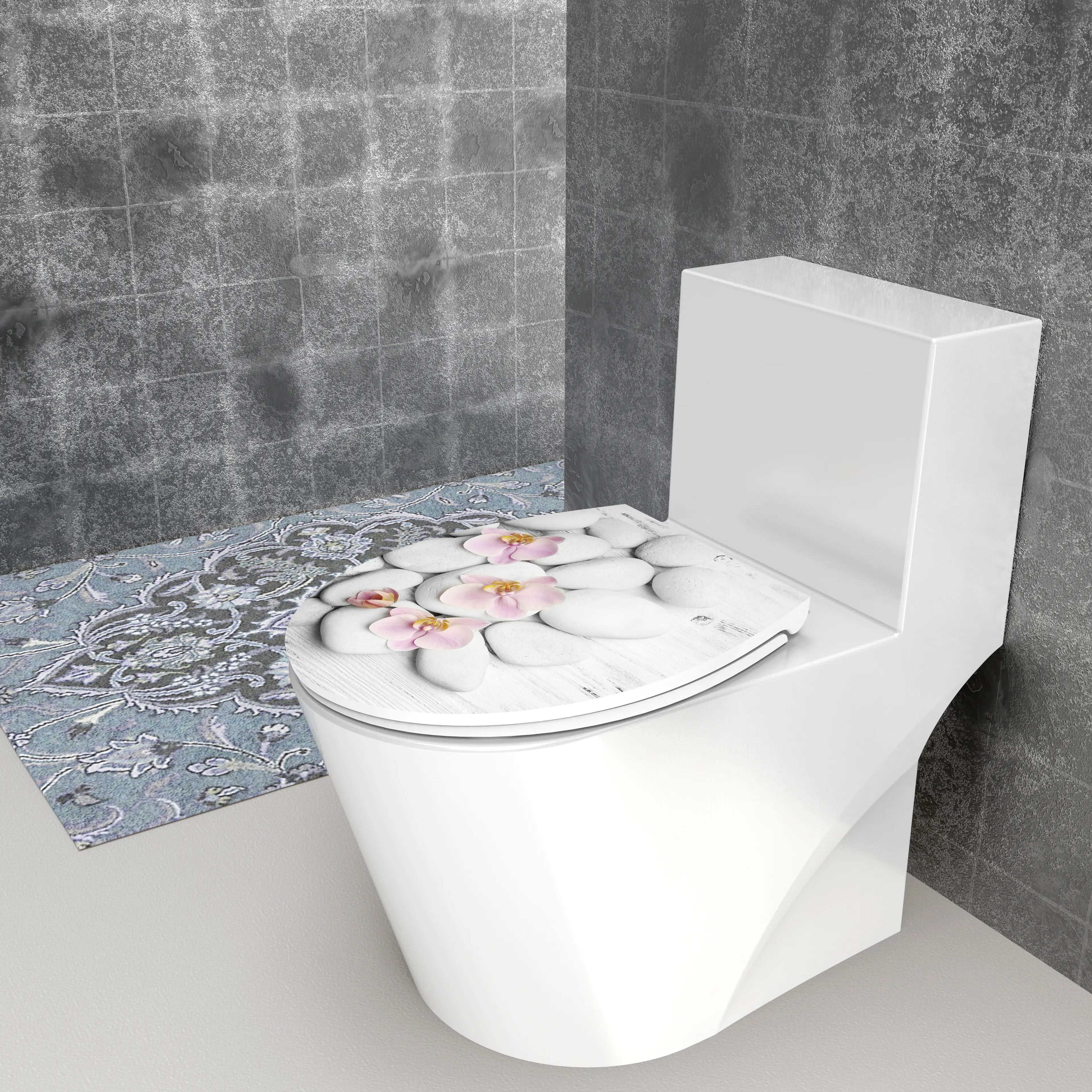 Duschwell Duroplast WC-Sitz Stein & Orchidee