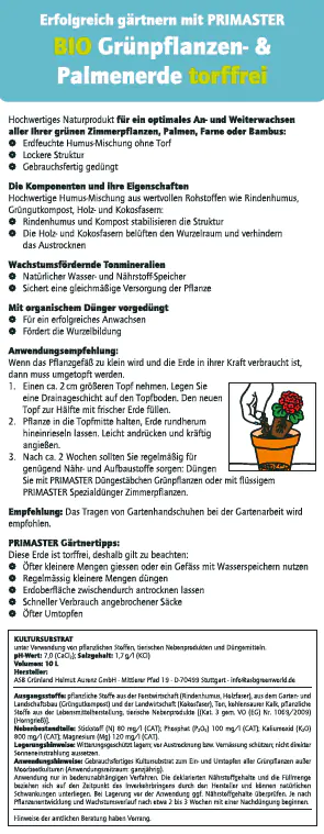 Primaster Bio Grünpflanzen- & Palmenerde torffrei 10 L