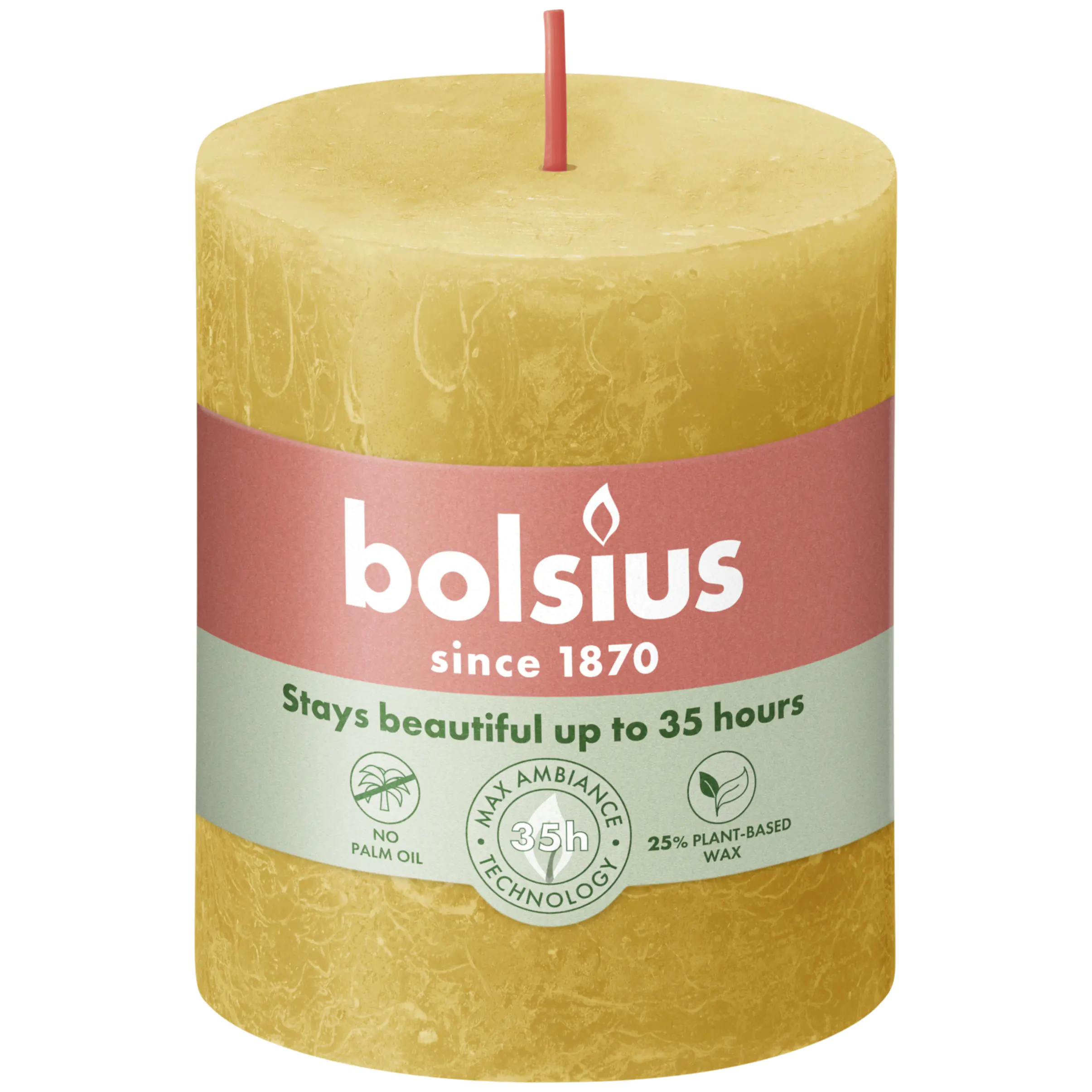 Bolsius Rustik Stumpenkerze honigwabengelb, Höhe: 8 cm, Ø 6,8 cm