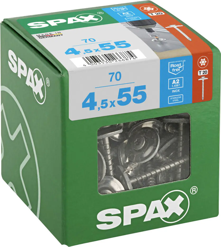 Spax Spenglerschrauben 4,5 x 55 mm T20 Vollgewinde - 70 Stk. 