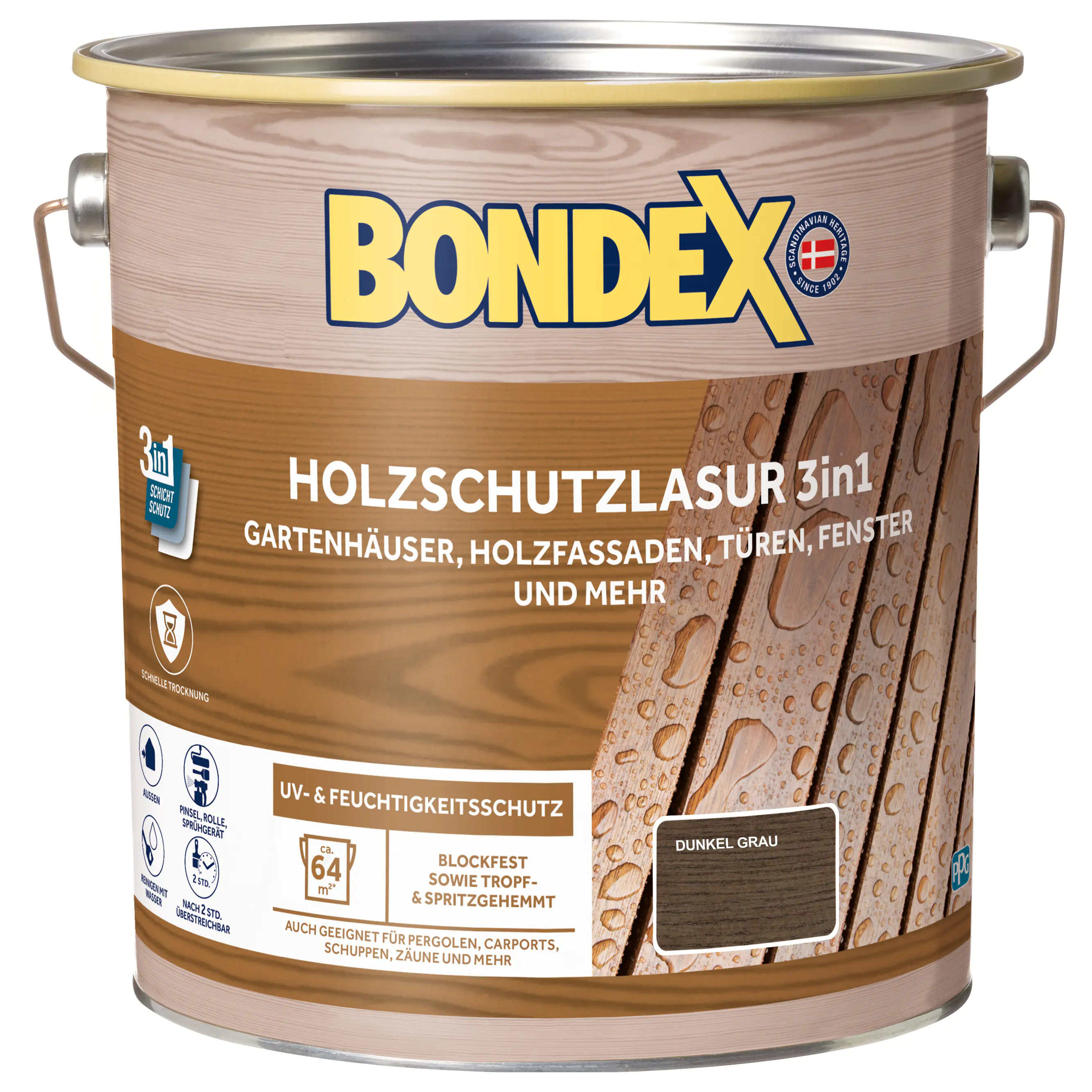 Bondex Holzschutzlasur 3in1 4 L dunkelgrau