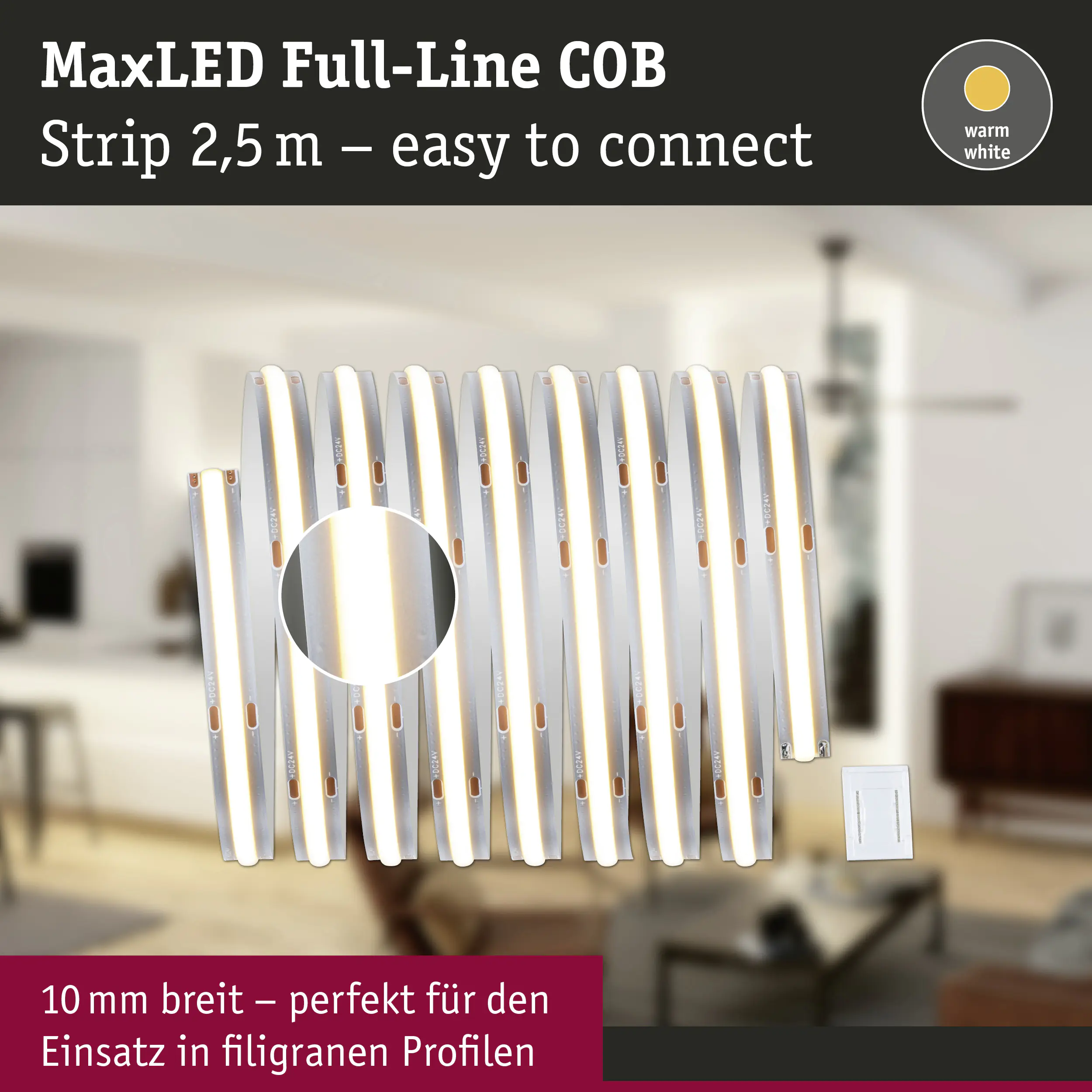 Paulmann MaxLED 1000 Stripe 2,5 m warmweiß Full-Line COB silber