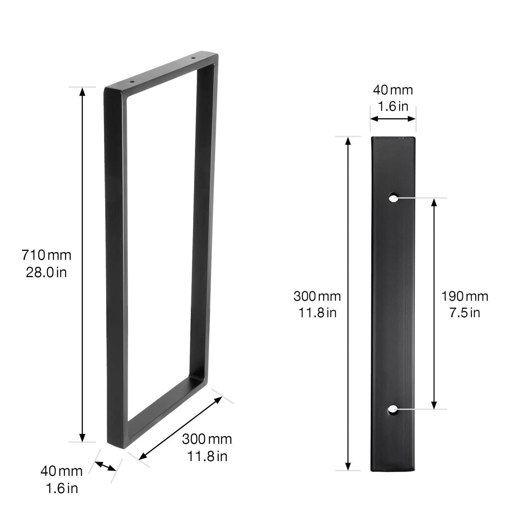 Wagner Möbelfuß Stahl 71 x 30 cm schwarz - 1 Stück