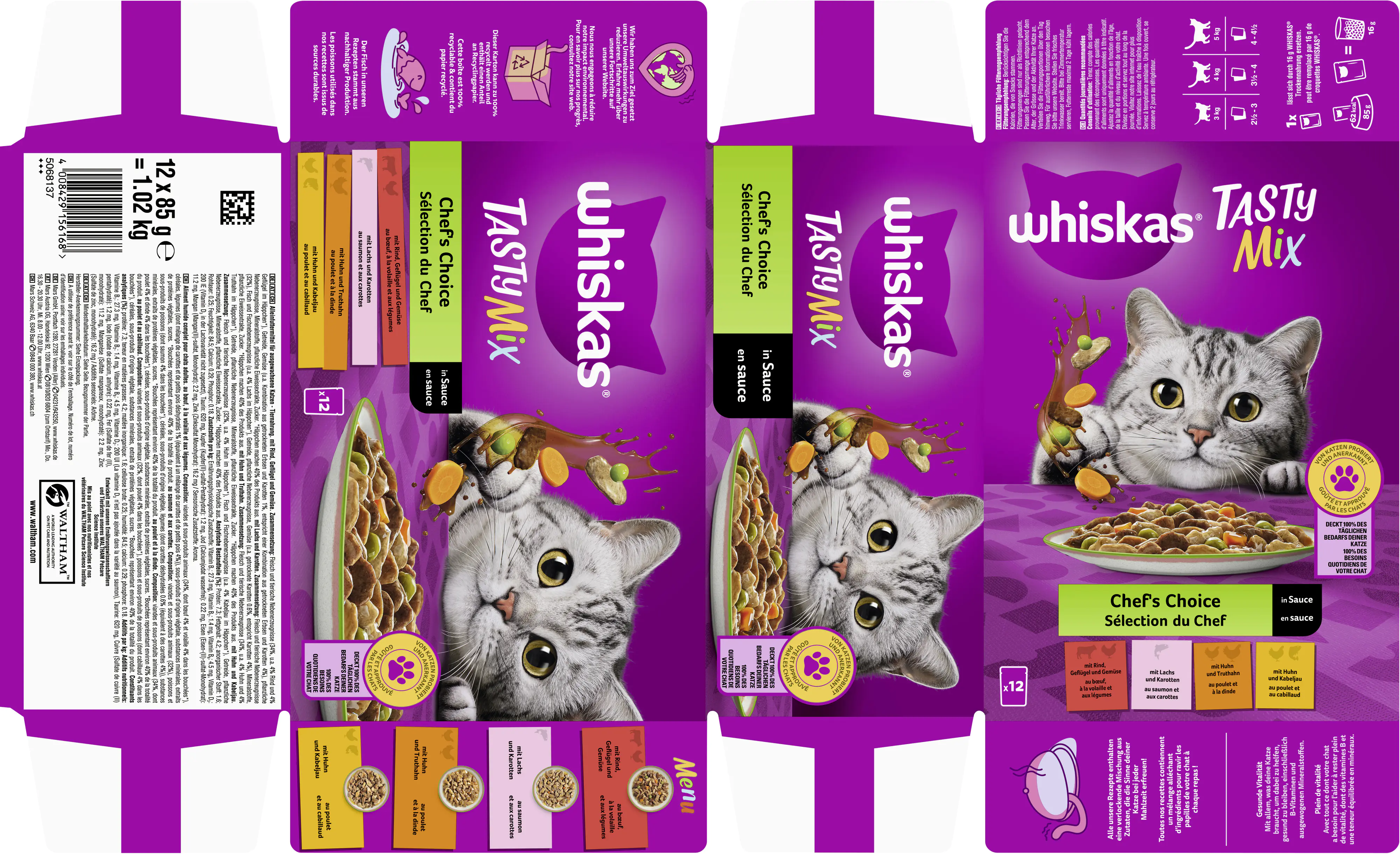 Whiskas Multipack Chefs Choice Tasty Mix Katzenfutter 12 x 85 g