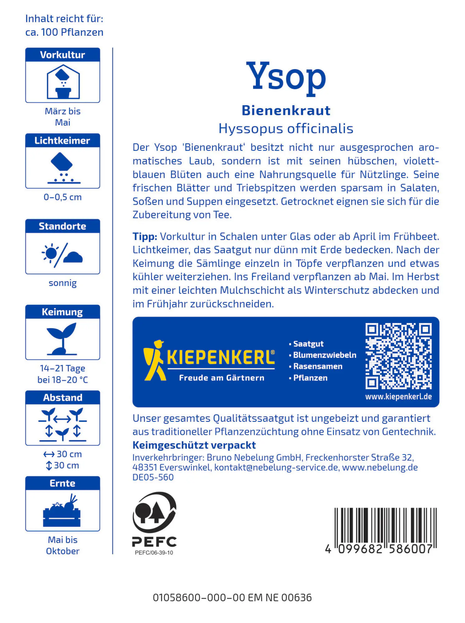 Kiepenkerl Saatgut Ysopsamen Bienenkraut für ca. 100 Pflanzen
