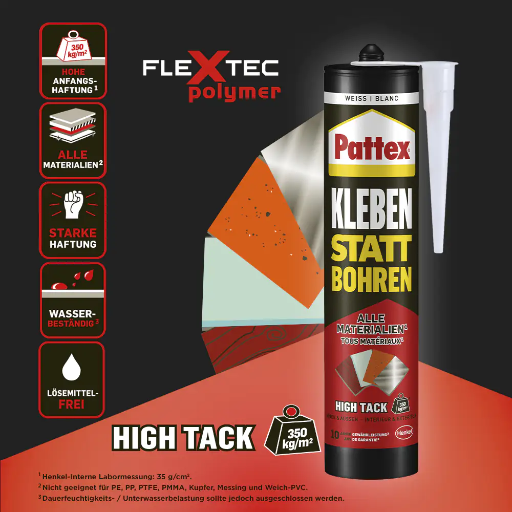 Pattex Montagekleber Kleben statt Bohren High Tack 440 g Kartusche, weiß