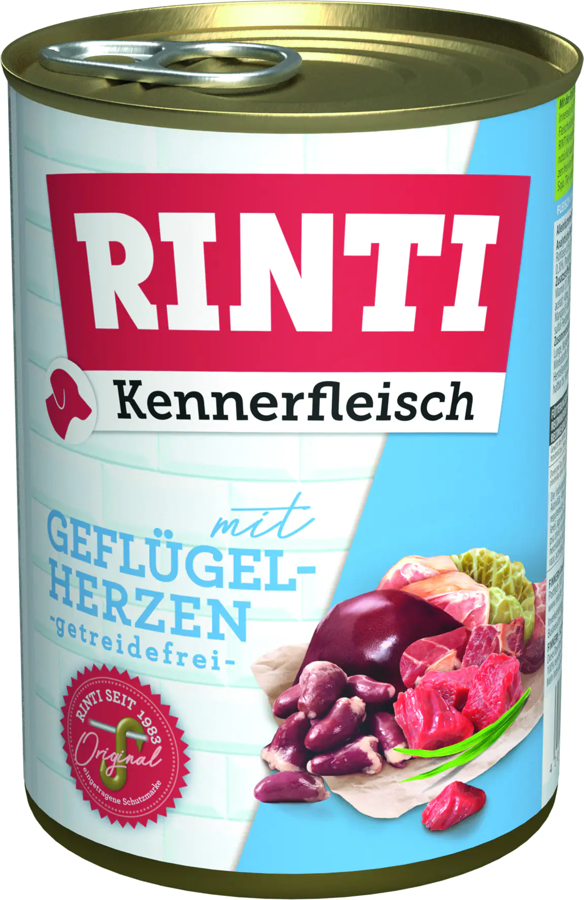 Rinti Kennerfleisch Hundenassfutter Adult getreidefrei 400 g Geflügelherzen bei Kartonabnahme