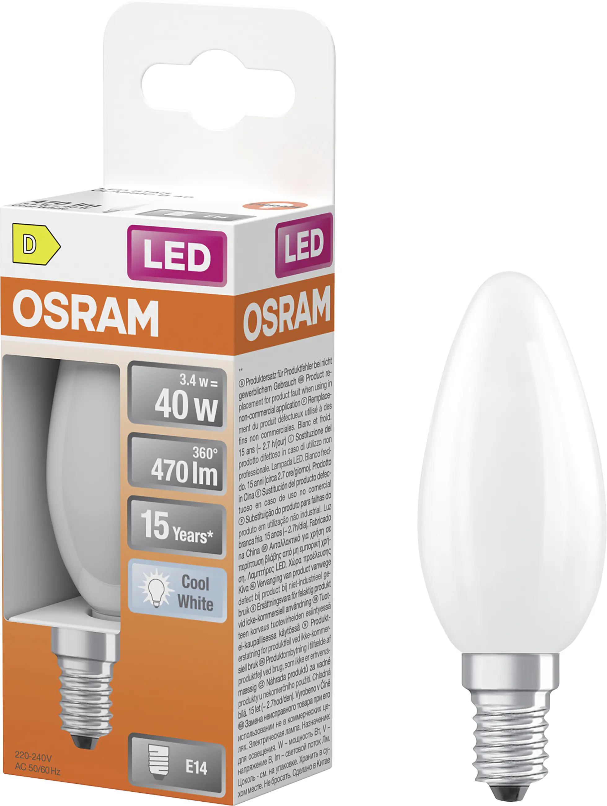 Osram LED Leuchtmittel E14 Star Classic 3,4W matt kaltweiß