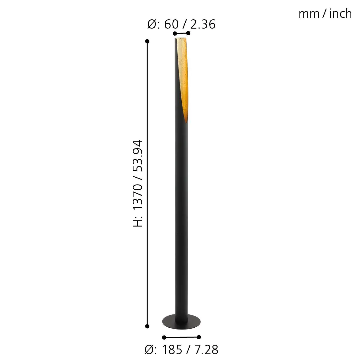 Eglo Stehleuchte Barbotto 137 x 6 cm GU10, schwarz-gold