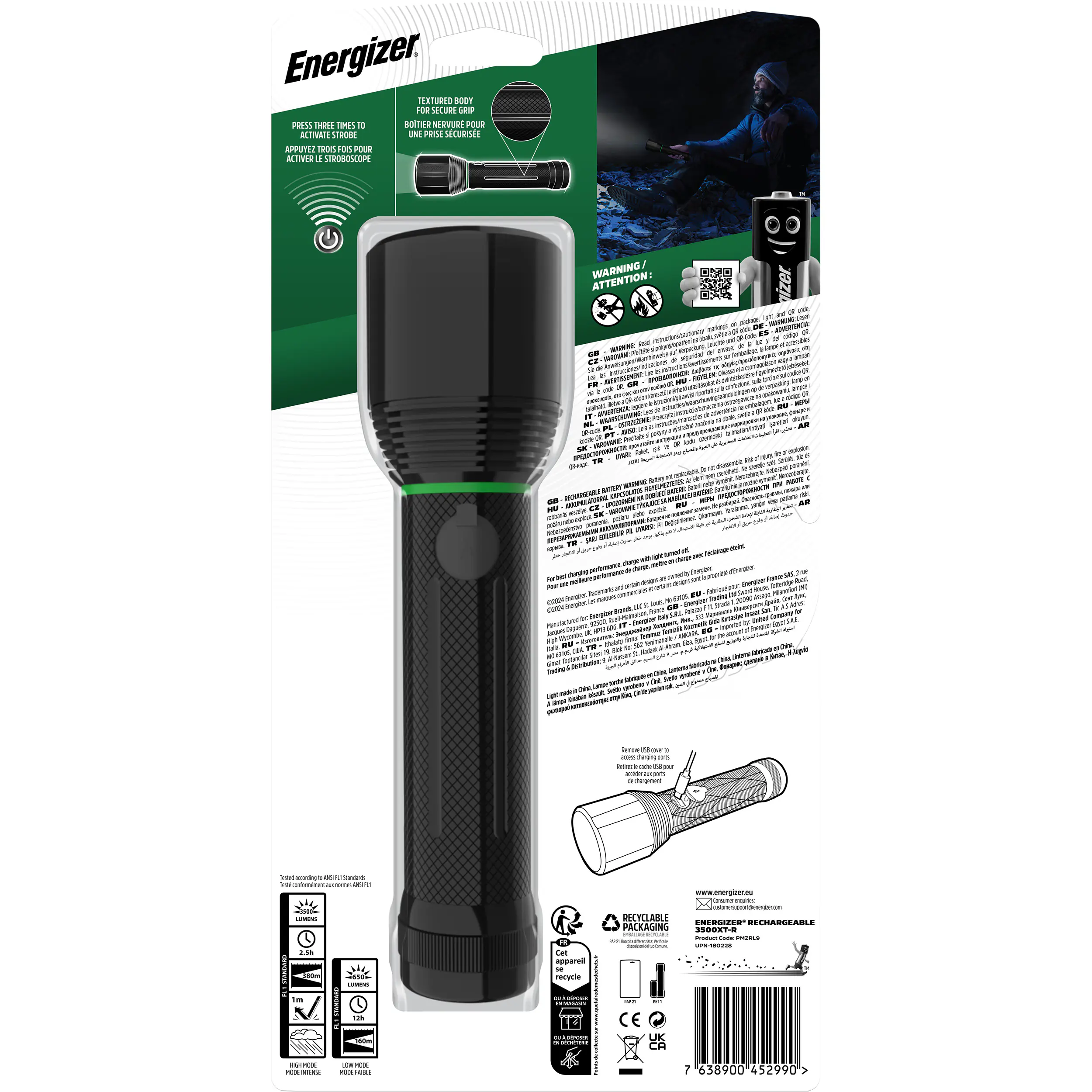 Energizer Taschenlampe 3500XT-R wiederaufladbar inkl. USB Kabel schwarz
