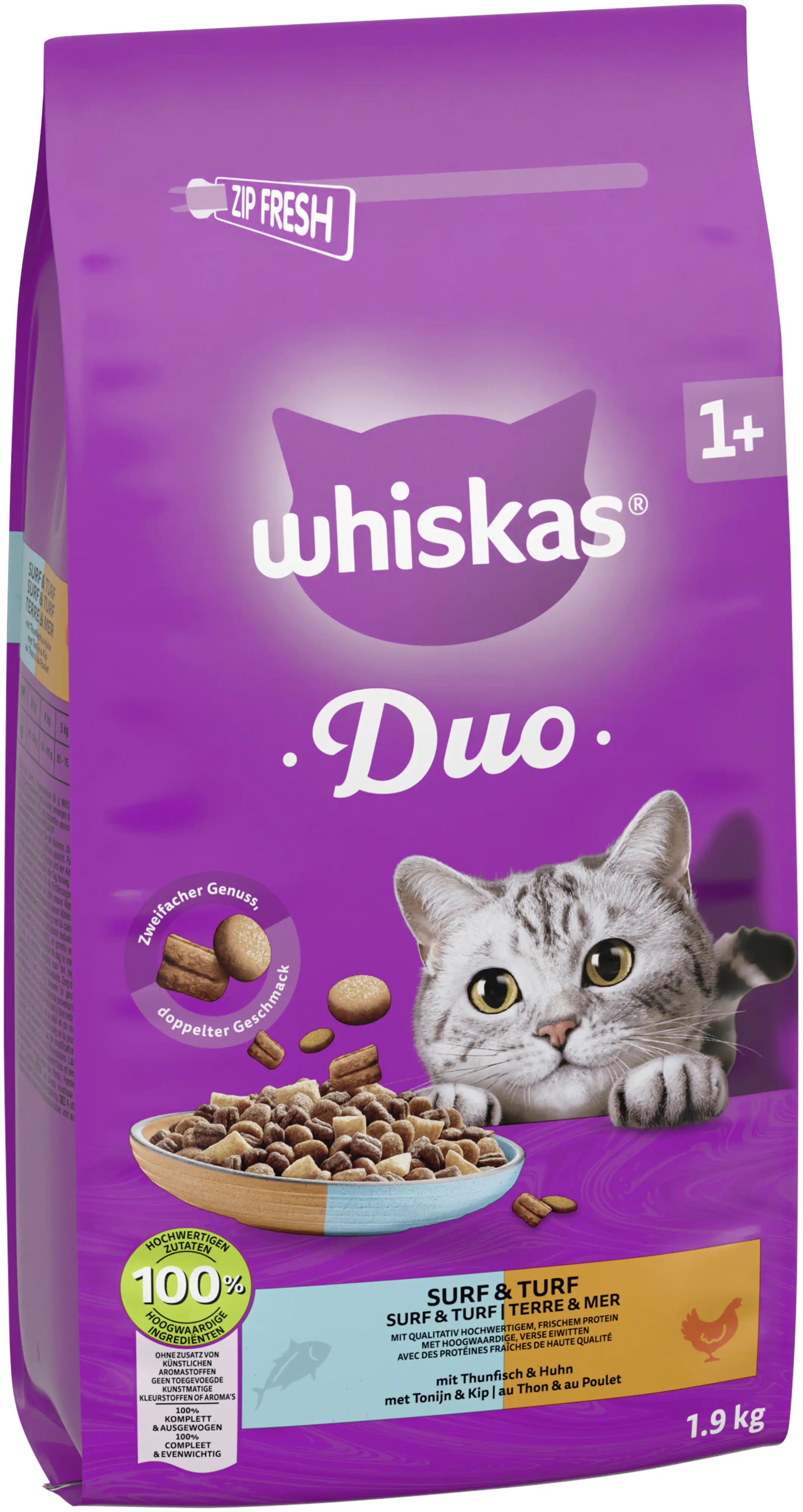 Whiskas Katzentrockenfutter Duo Adult 1,9 kg Thunfisch & Huhn 