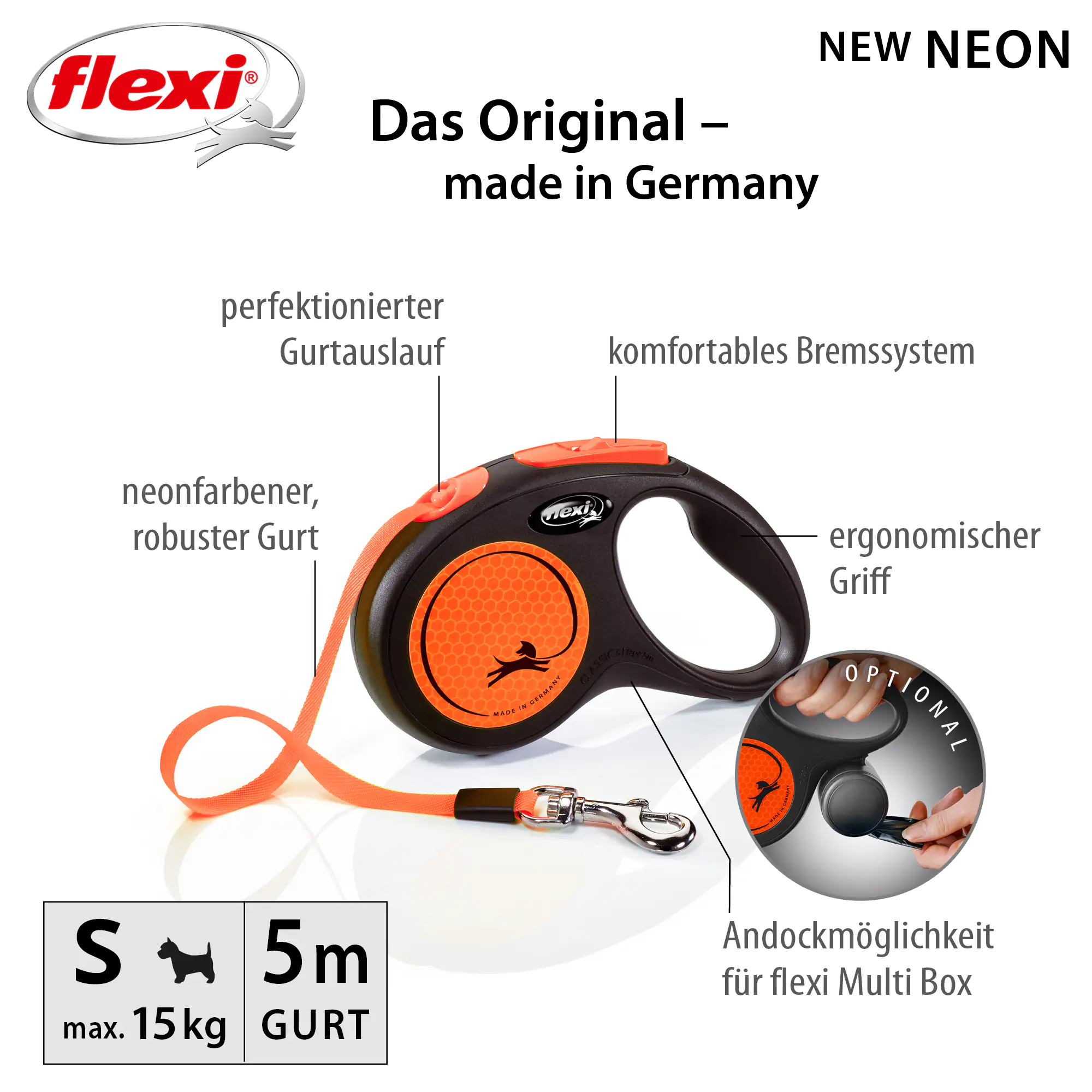Flexi Hundeleine New Neon Gurt S neonorange
