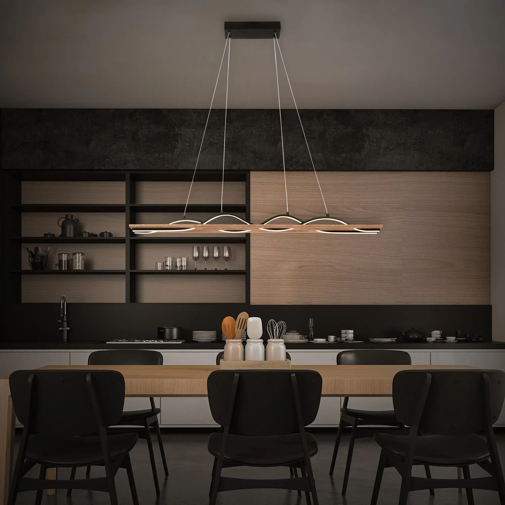 Briloner LED-Pendelleuchte VINKA schwarz holz