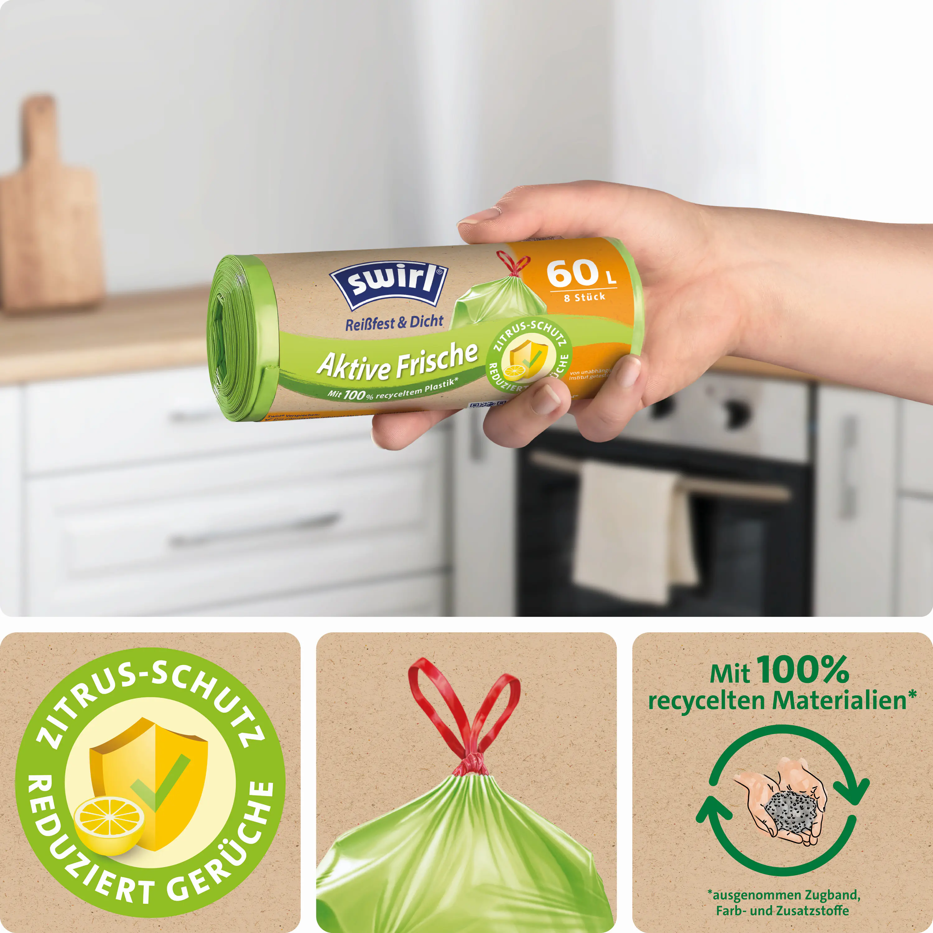 Swirl® Aktive Frische Müllbeutel 60 L Reißfest & Dicht