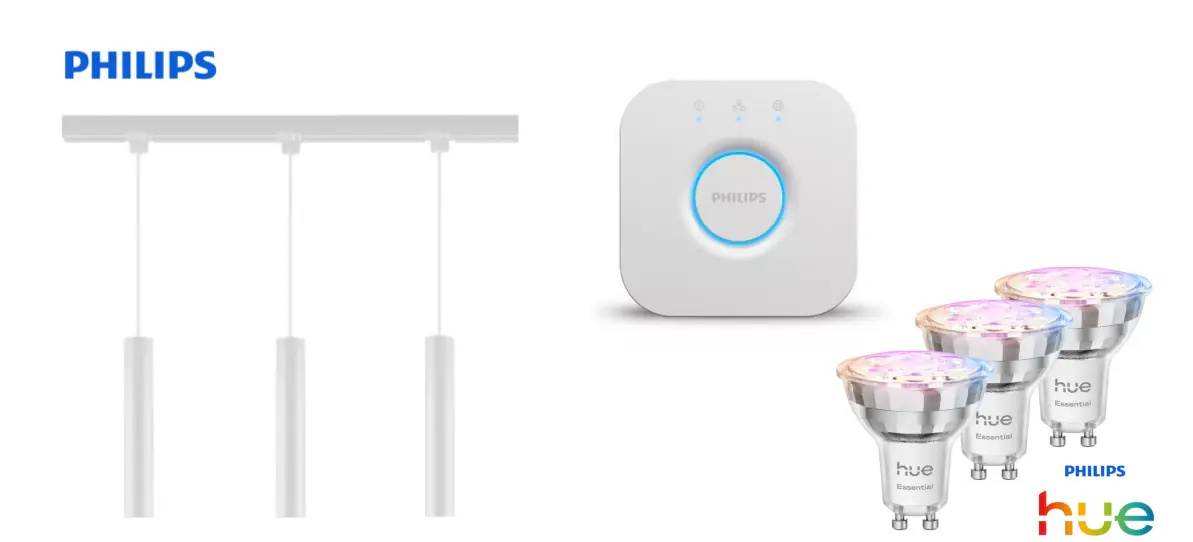 Philips Pendelleuchte 3er Spot Paxie Easy Link + Smart-Home Hue Bridge weiß 157 cm warmweiß-kaltweiß RGB