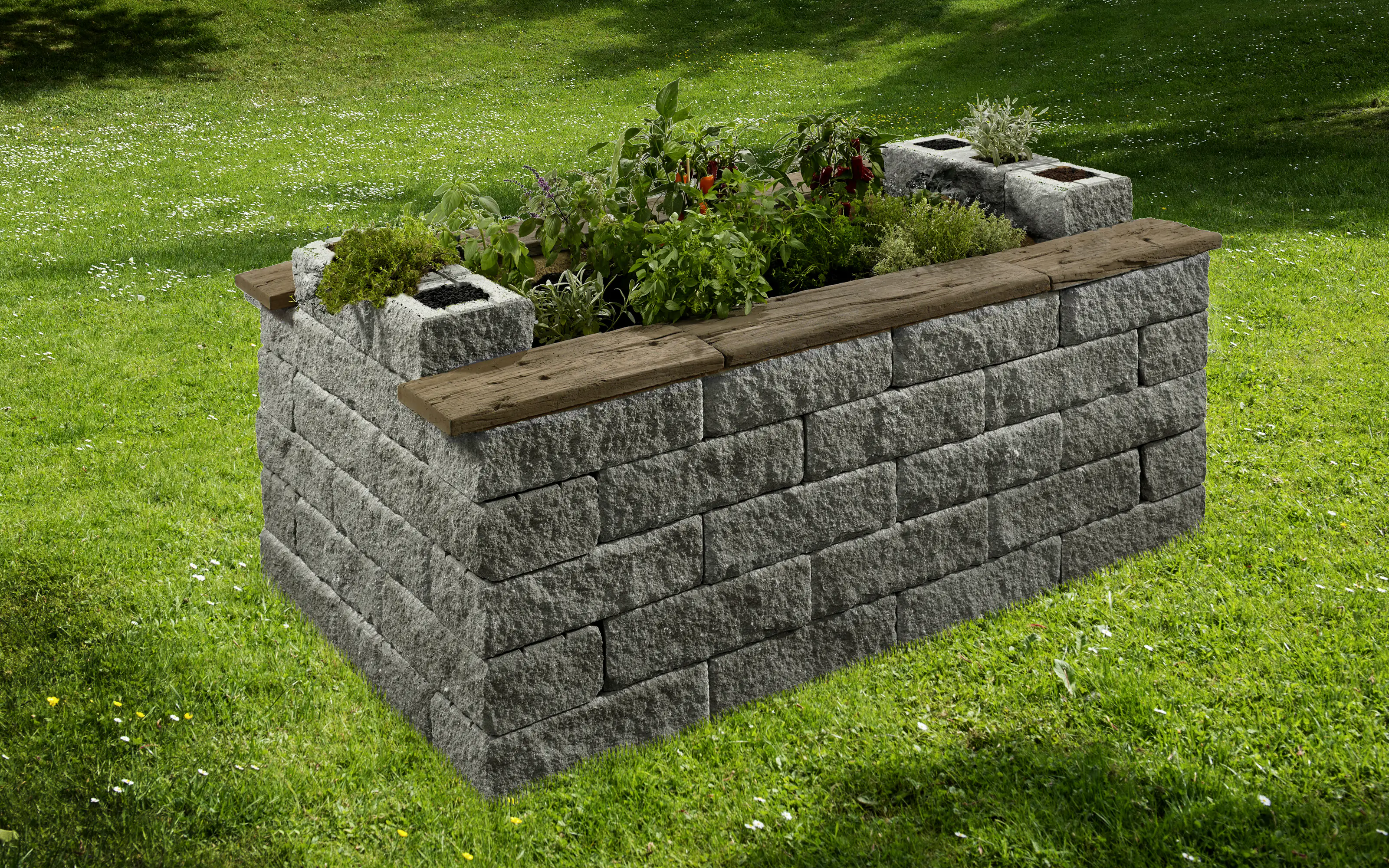 Kann Hochbeet-Set 2 Bruchstein 200 x 125 x 81 cm grau