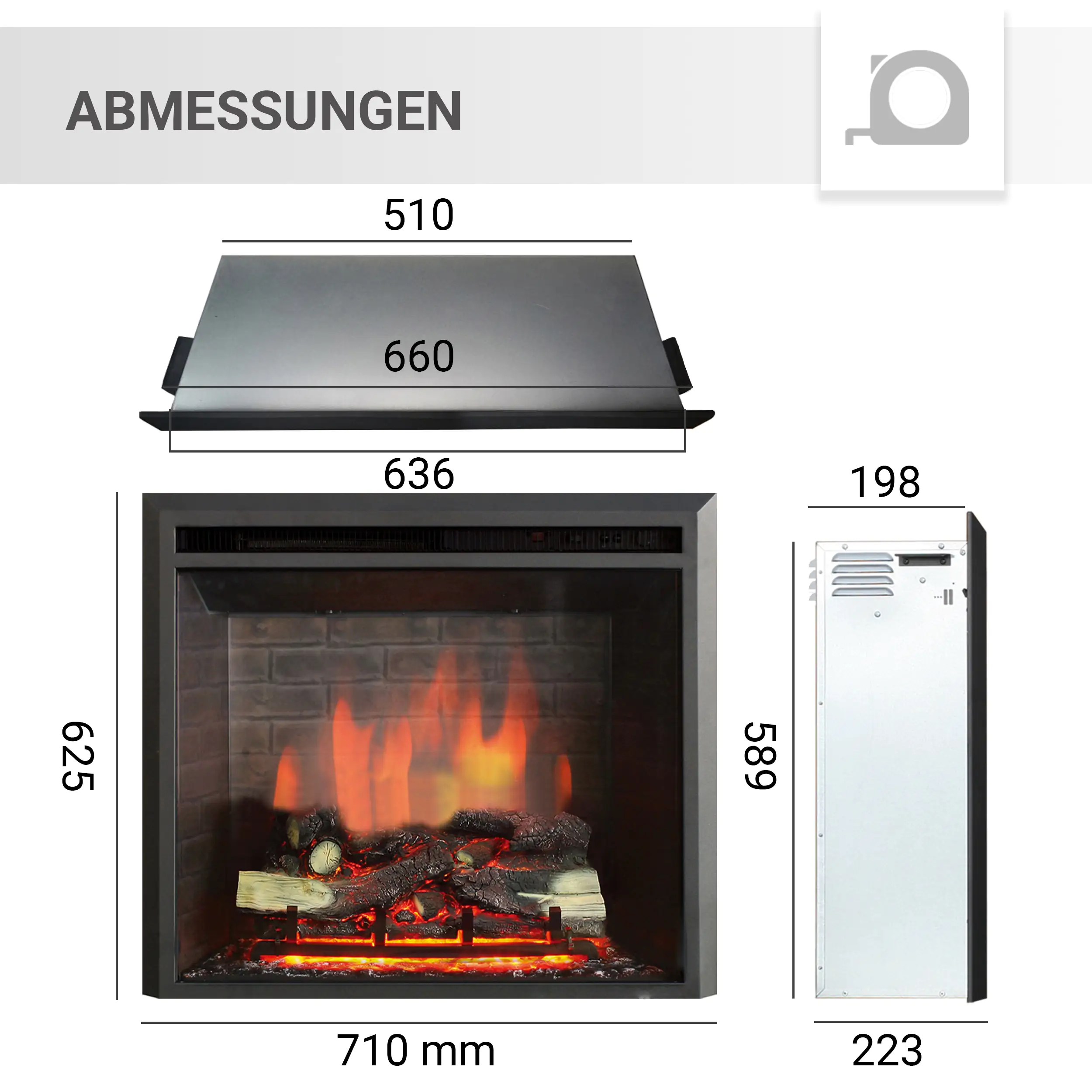 BALDERIA Elektrokamin schwarz Calida 26 1000/2000 Watt 62,5 x 71 cm