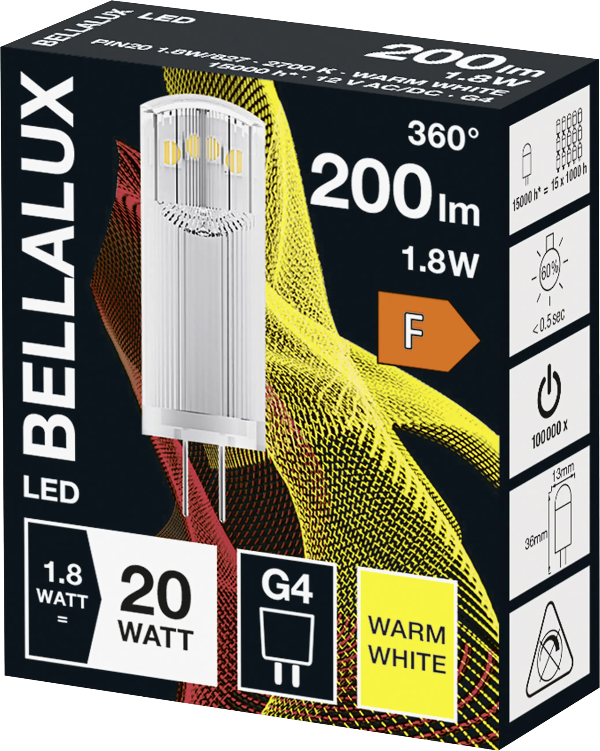 Bellalux LED-Leuchtmittel Stiftsockel G4, 1,7W, 200lm, 2700K, warmweiß