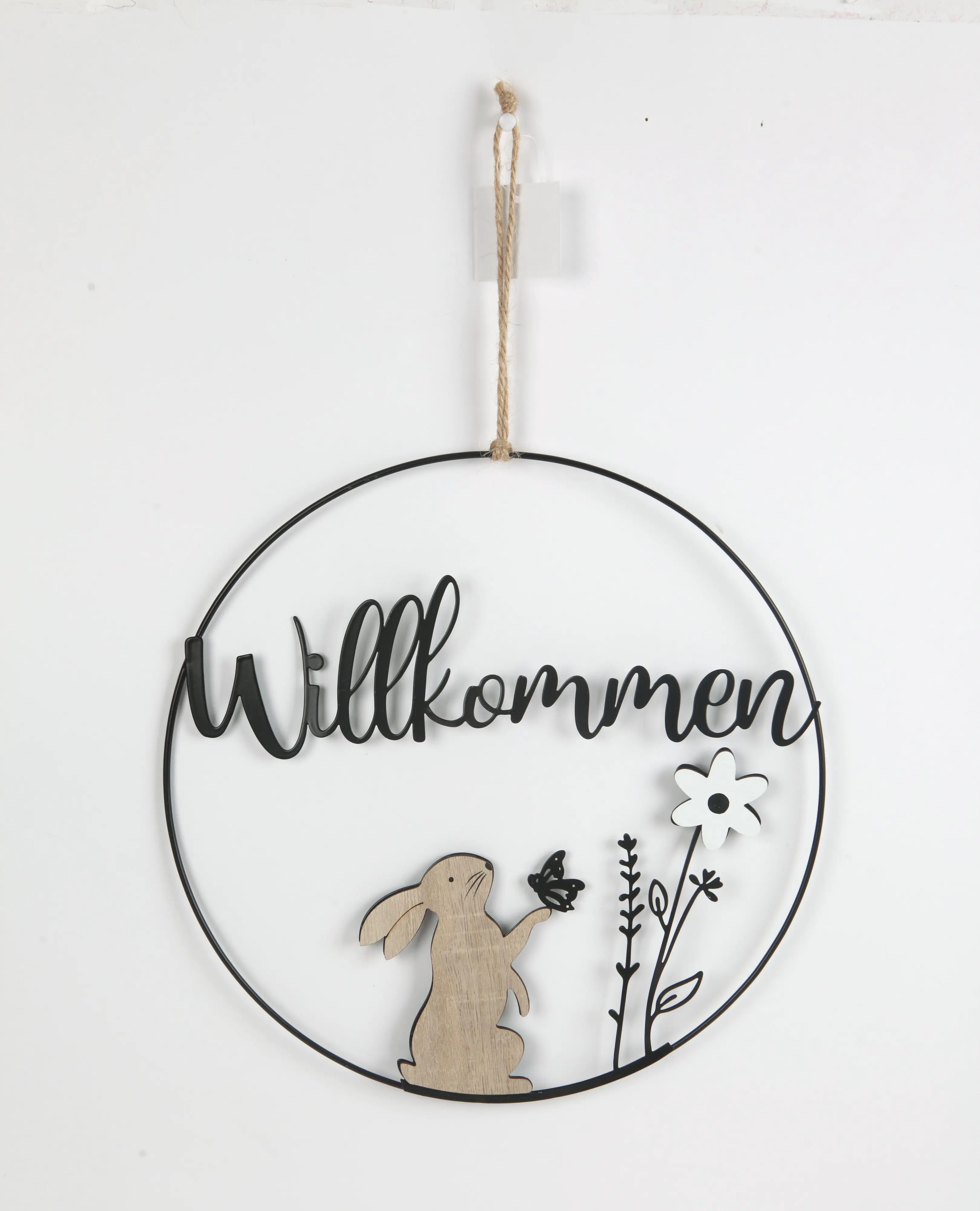 TrendLine Aufhänger Metall mit Niete Ostern Willkommen Ø 30 cm schwarz-weiß