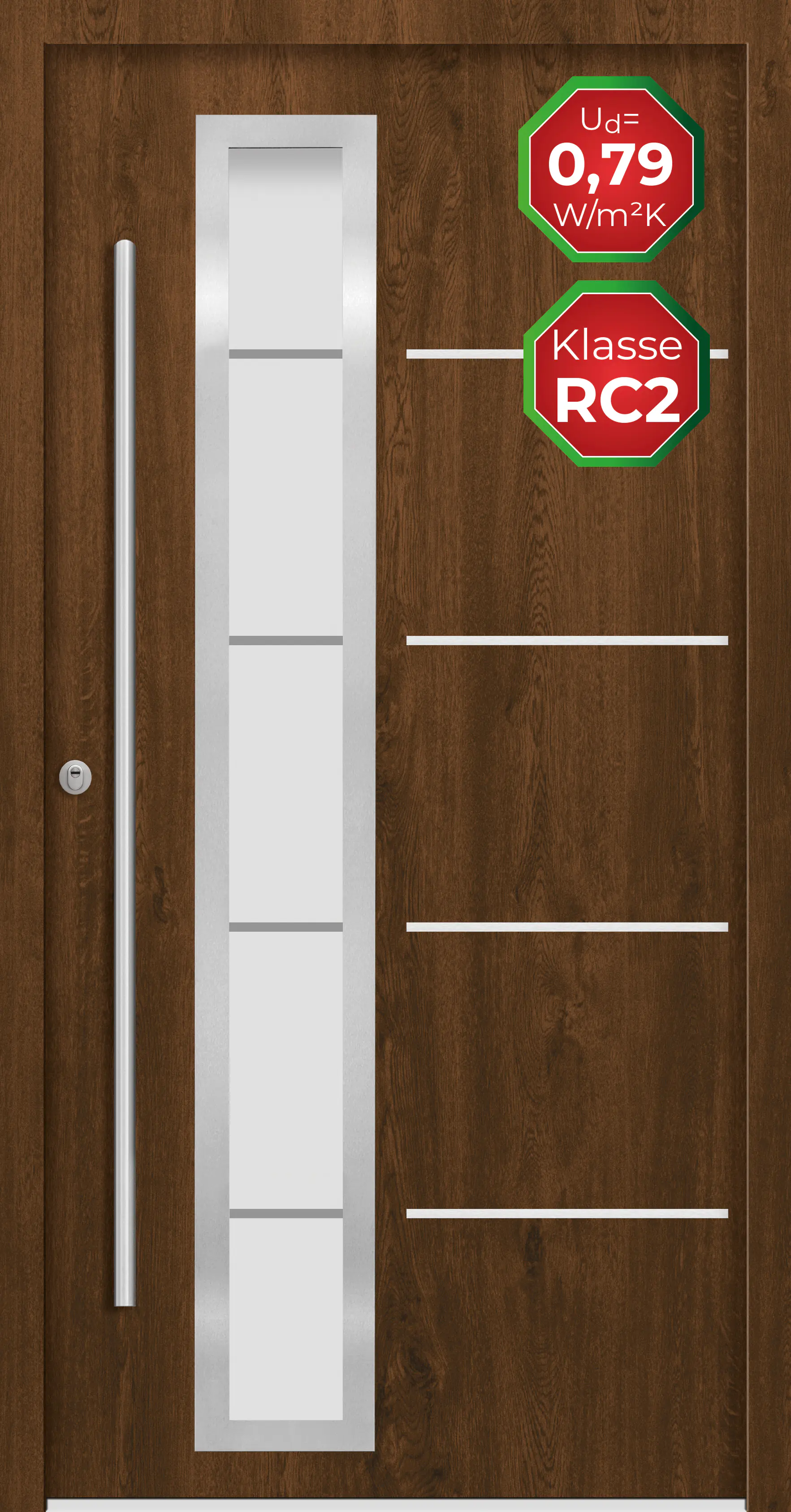 Splendoor Haustür Passivedoor Premium B06 RC2 Nussbaum DIN Links 100 x 210 cm