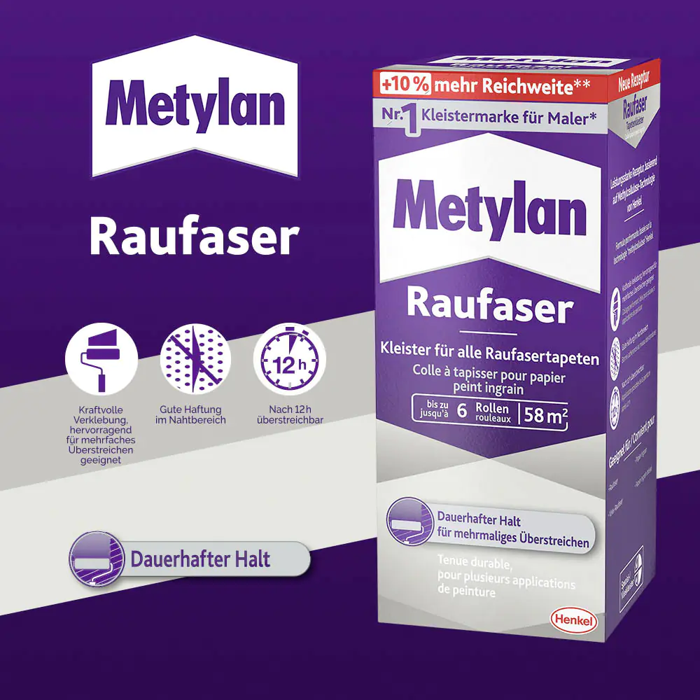 Metylan Raufaser Tapetenkleister 360 g Paket, trocknet transparent