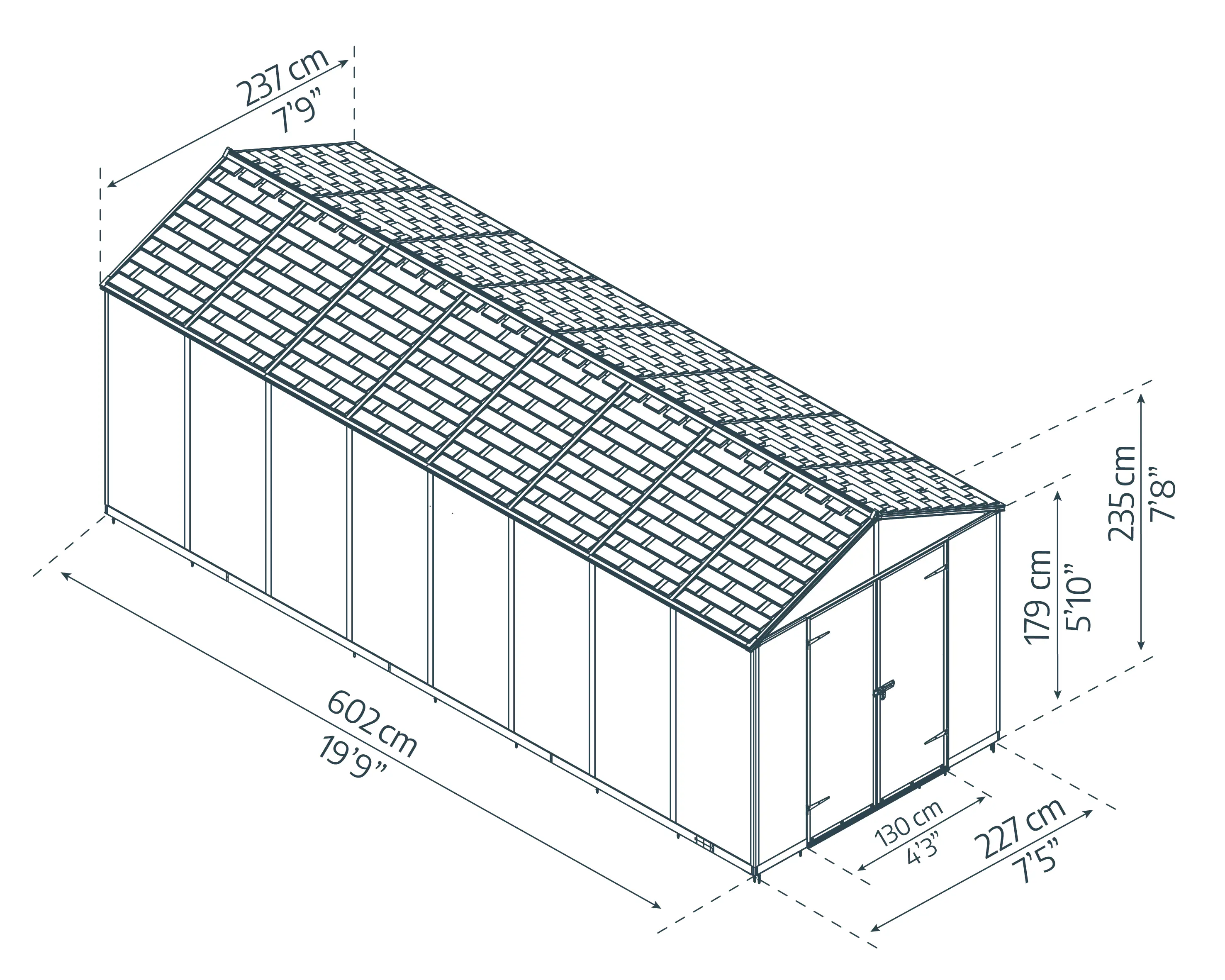 Canopia Gerätehaus Rubicon Alu grau 603 x 227 cm