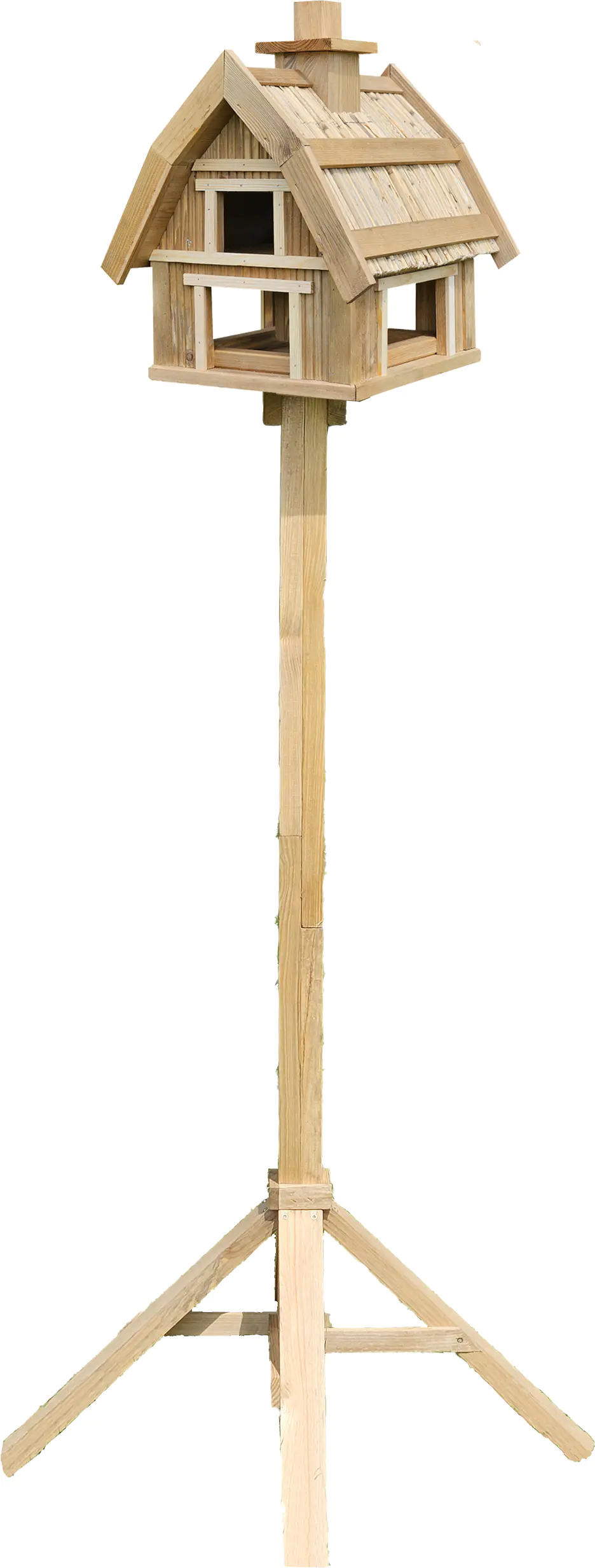 Vogelhaus Pondruff mit Strohdach und Ständer braun 31 x 40 x x37 cm