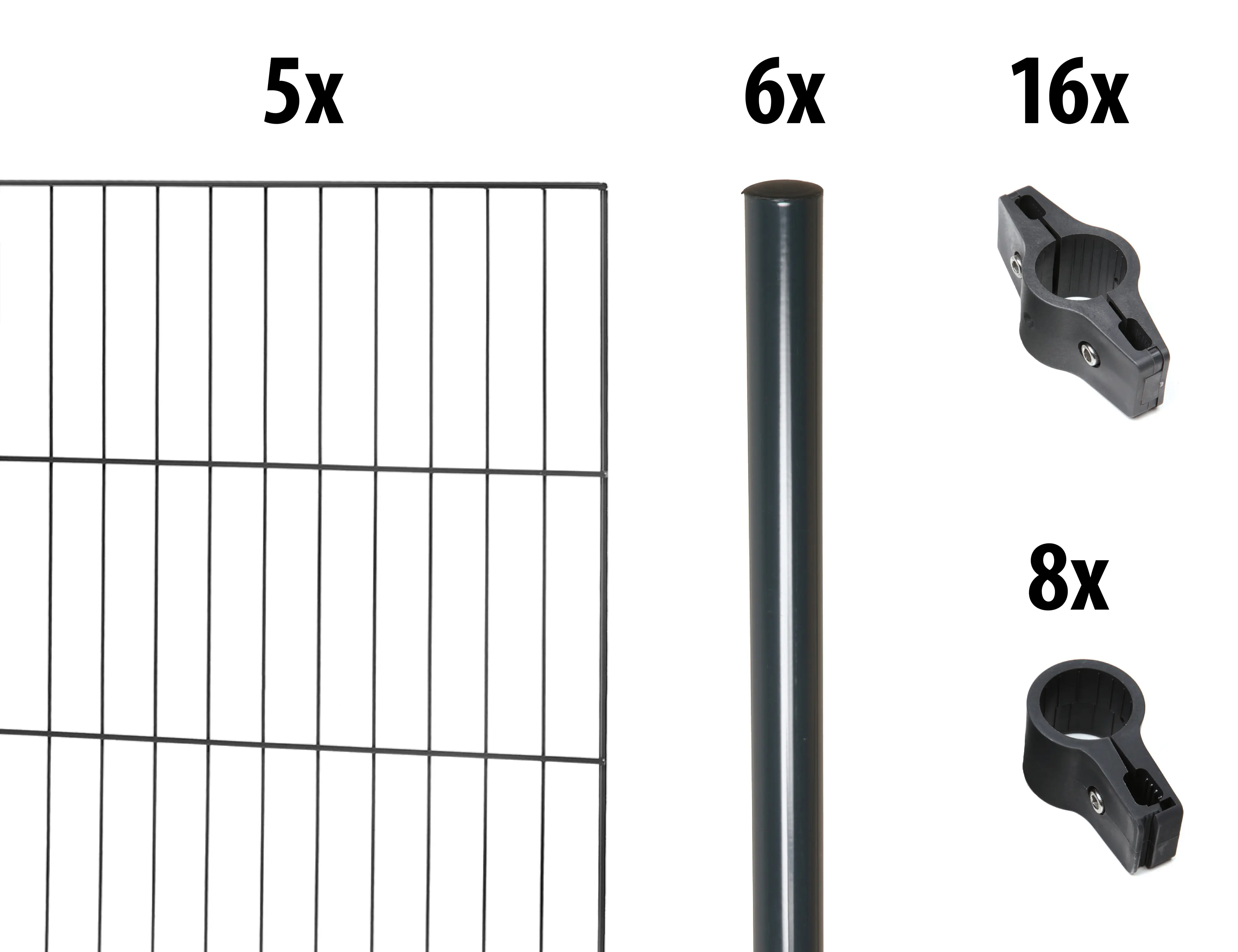 Floraworld Einstabmatten-Zaun Set Classic 10 m 200 x 175 cm inkl. 16 Pfosten 225 cm anthrazit