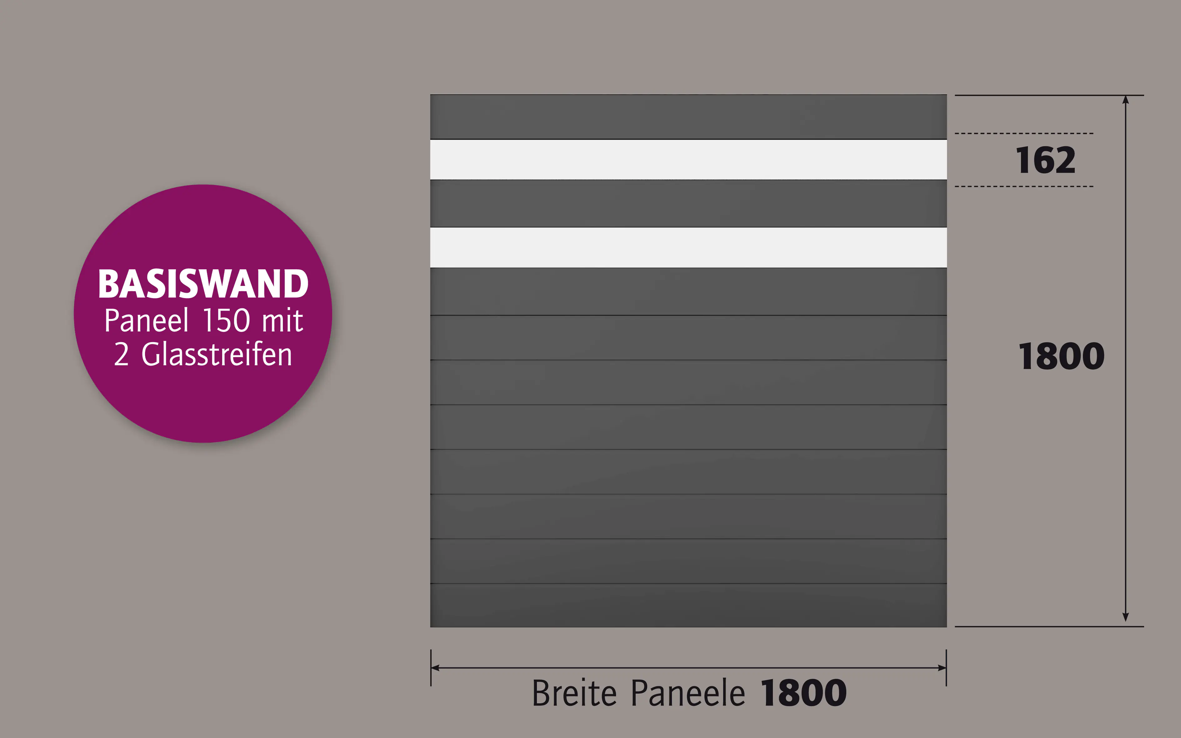 Ambiente Alu-Zaun Paneel 150 + ESG 8 mm 180 cm x 180 cm 22 mm stark