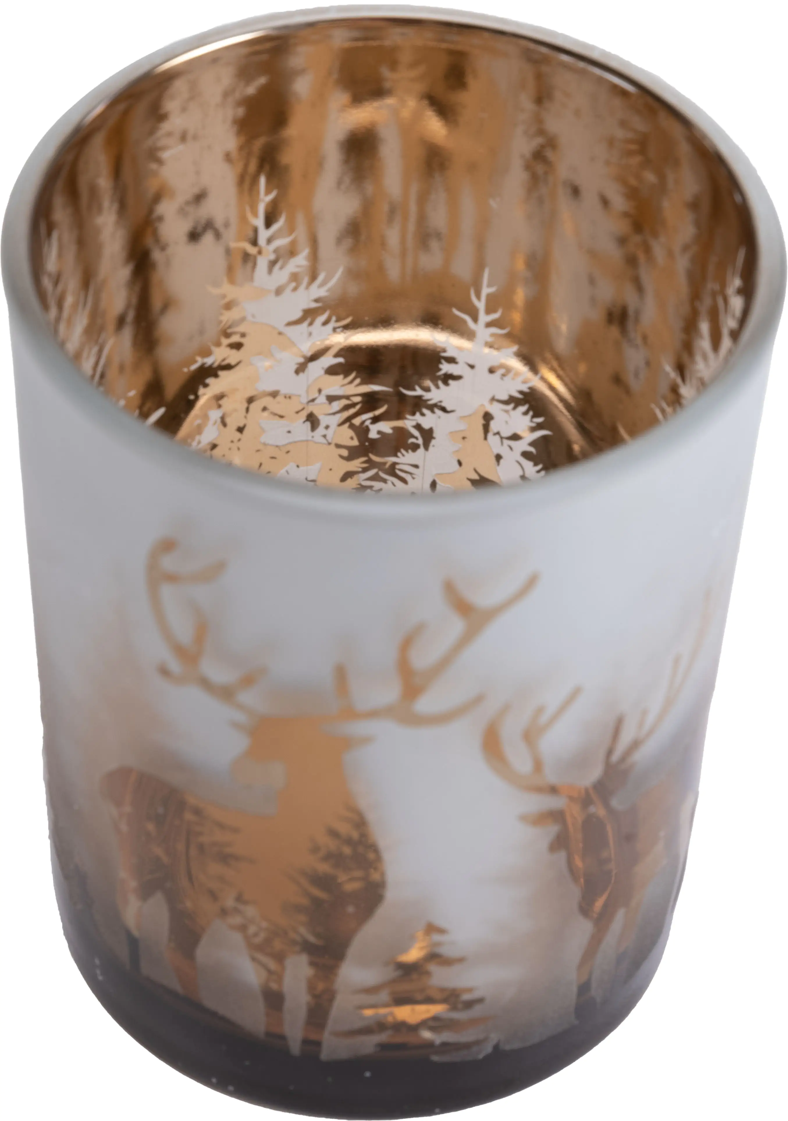 TrendLine Windlicht Glas Rentier Ø 10 cm gold-weiß