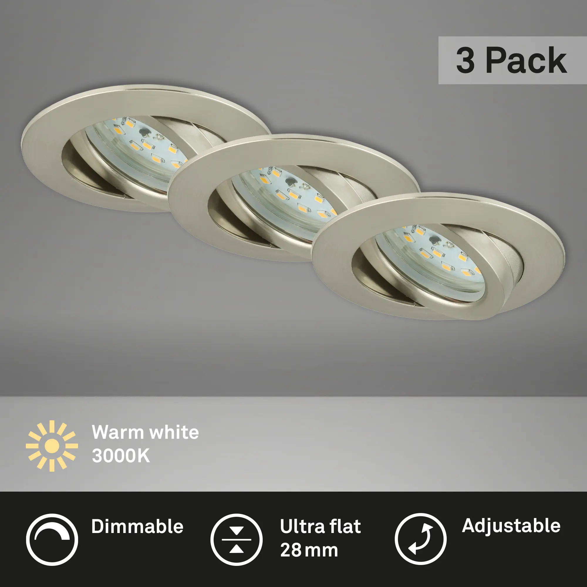 Briloner LED Einbauleuchten Attach 3er Pack, 5,5 W, warmweiß matt-nickel