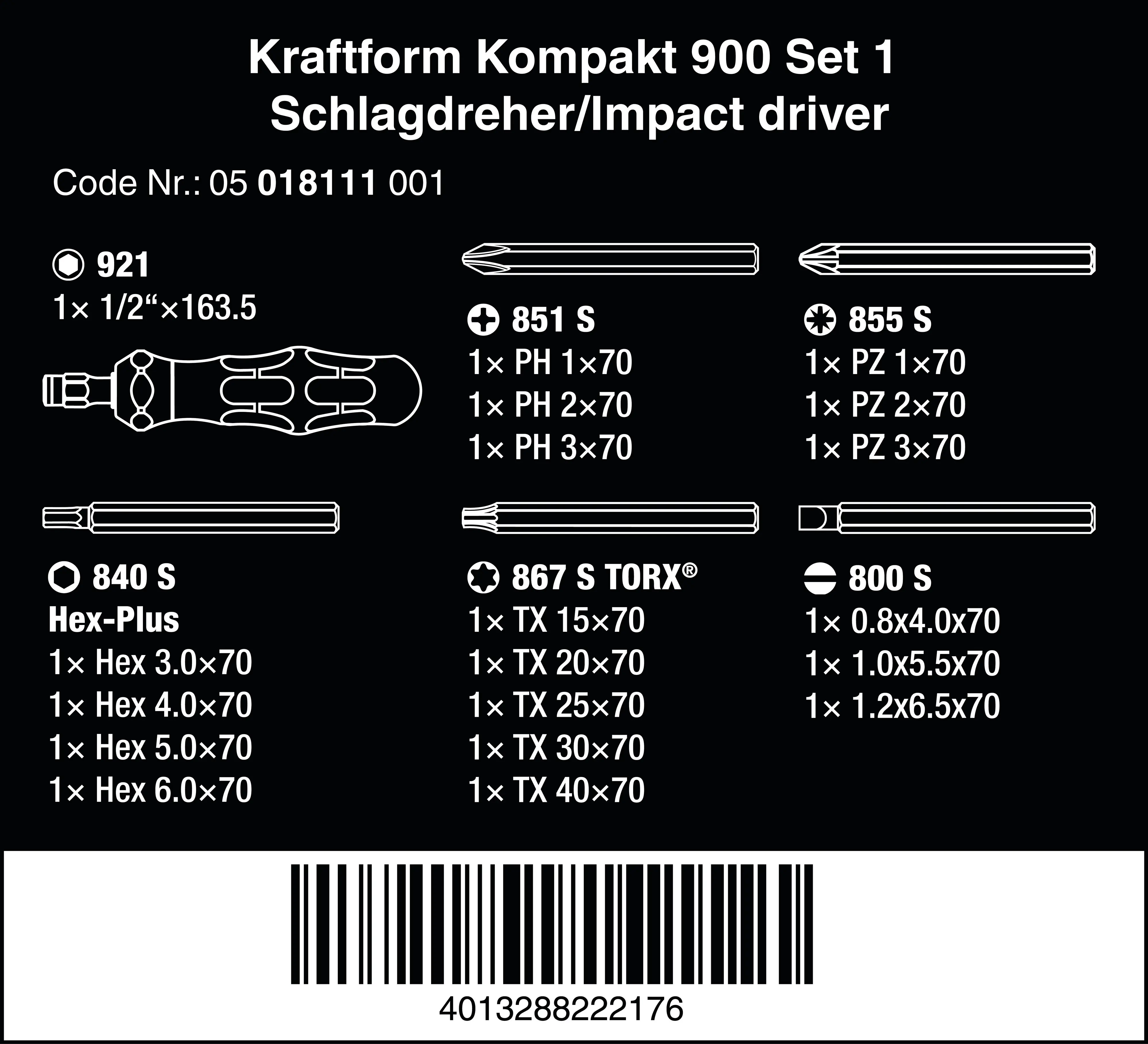 Wera Schraubendreher-Satz Kraftform Kompakt 900 Set 1 19-teilig