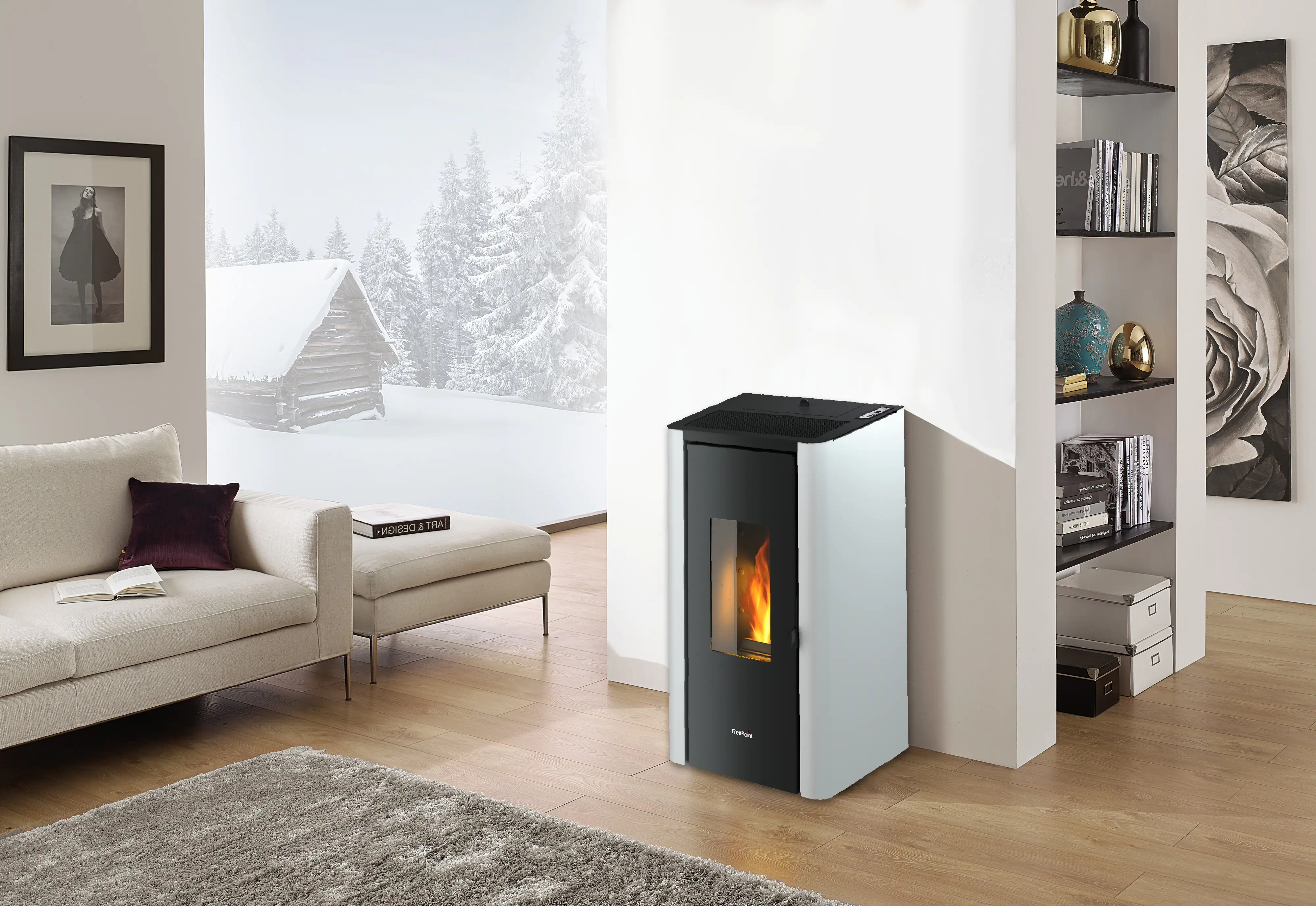 Freepoint Pelletofen Indigo weiß schwarz, weiß, bis 7kW Heizleistung