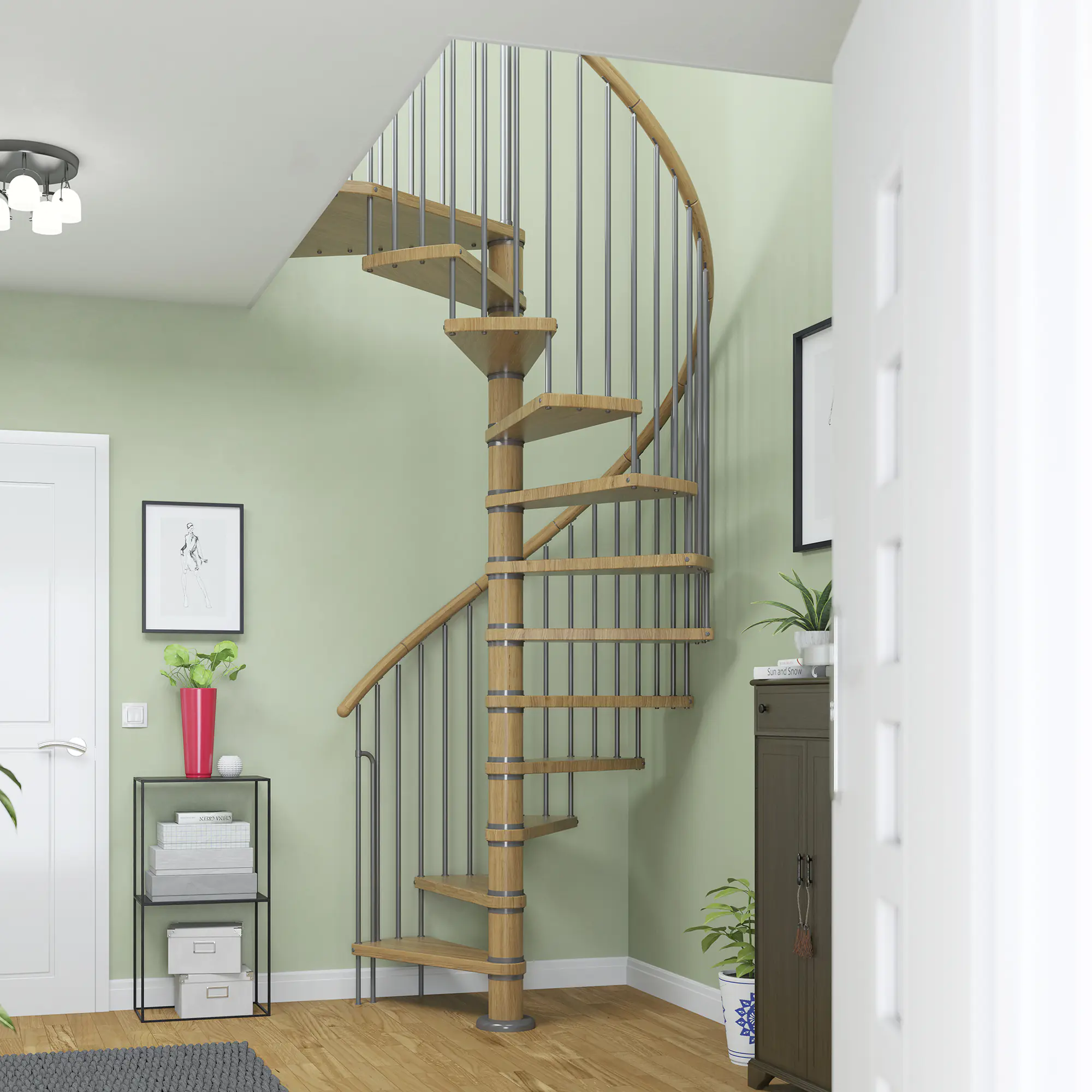 Dolle Spindeltreppe Winnipeg Eiche geölt Ø 140 cm Metallteile grau