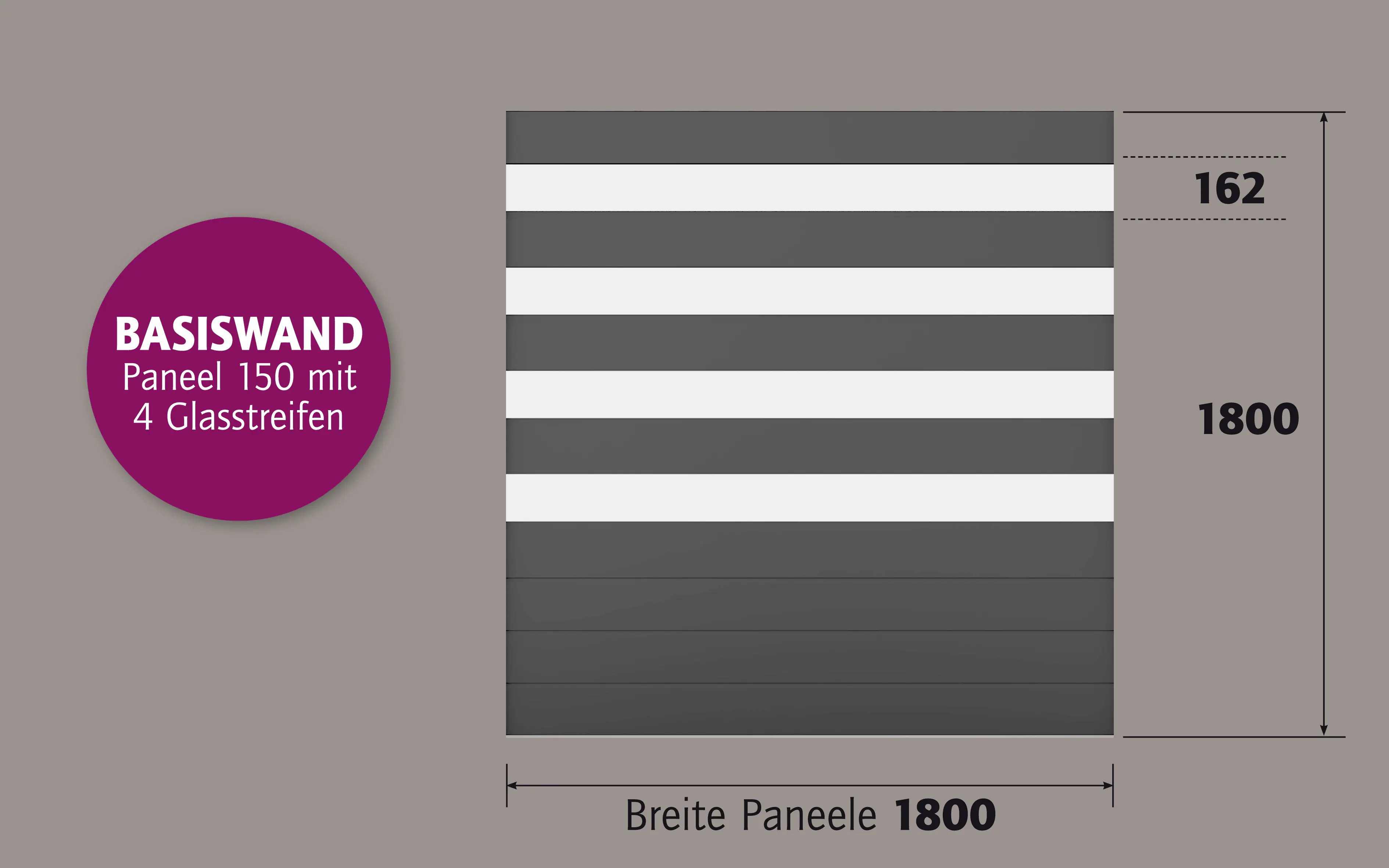 Ambiente Alu-Zaun Paneel 150 + ESG 8 mm 180 cm x 180 cm 22 mm stark