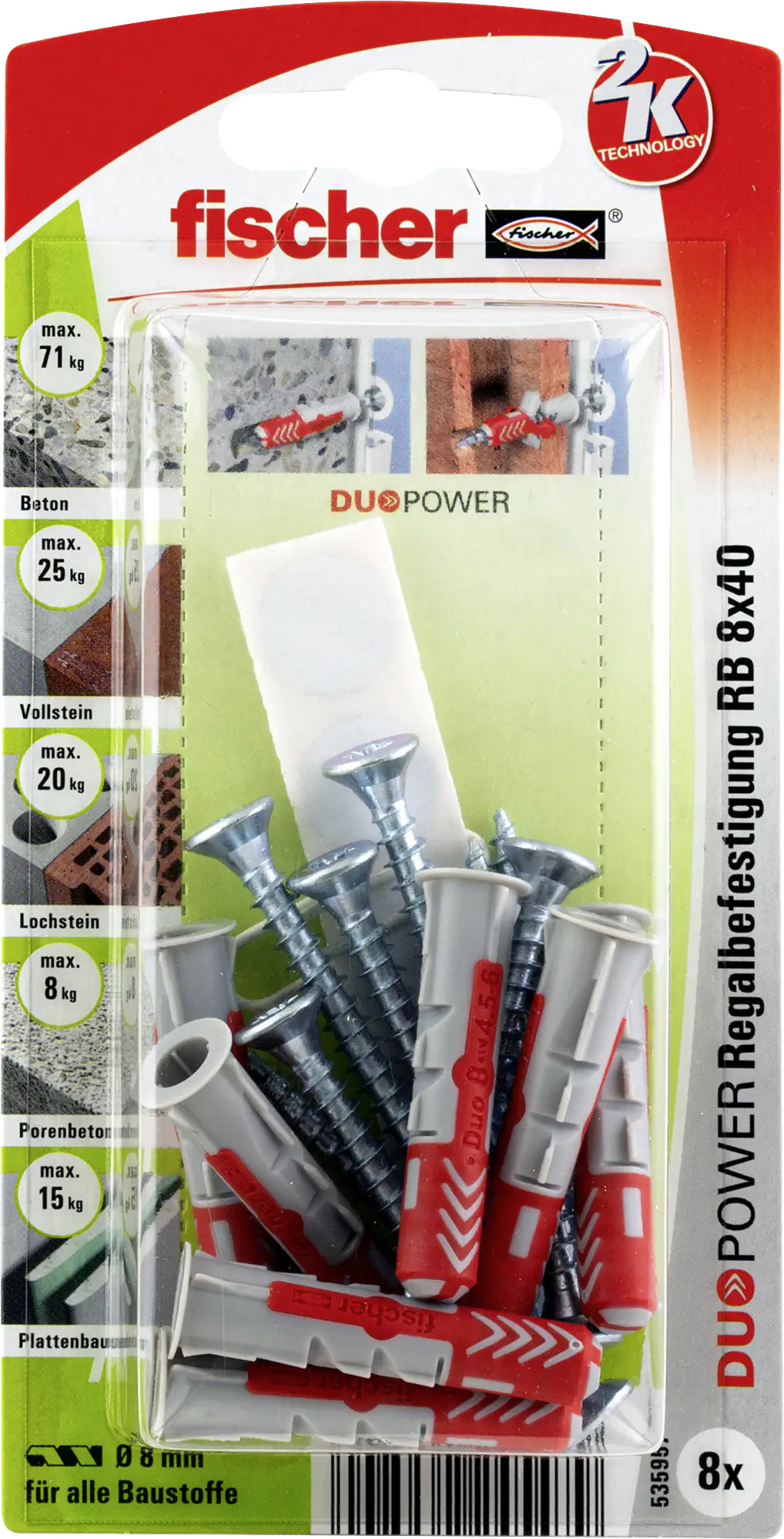 Fischer Dübel-Set Duopower 8.0 x 40 mm - 8 Stück