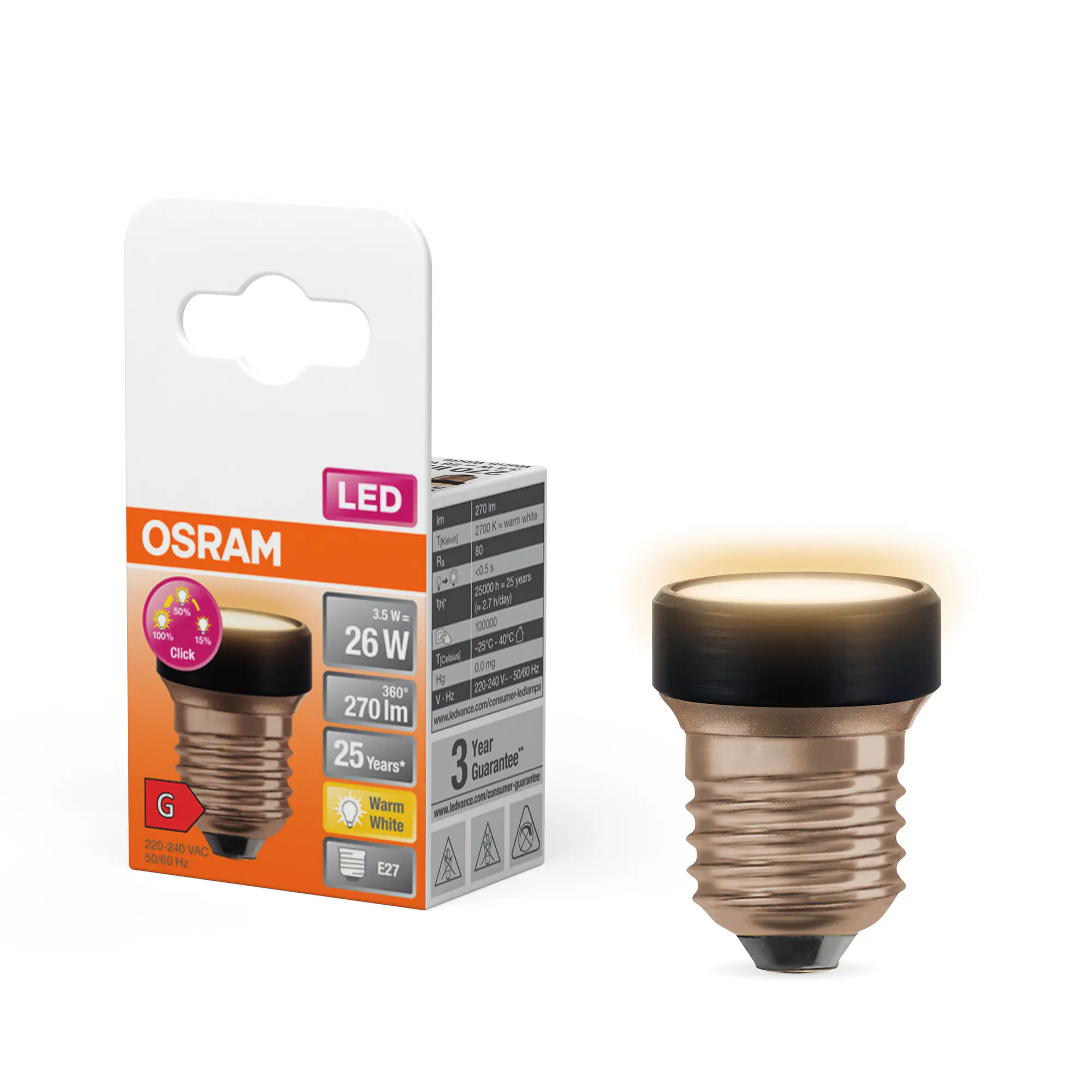 Osram LED Leuchtmittel Star Flat 26 E27 3,5 W warmweiß dimmbar