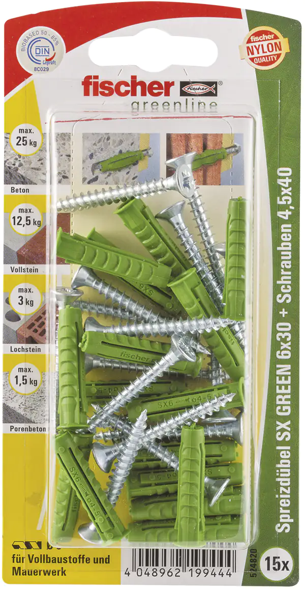 Fischer Spreizdübel SX green 6.0 x 30 mm - 15 Stück