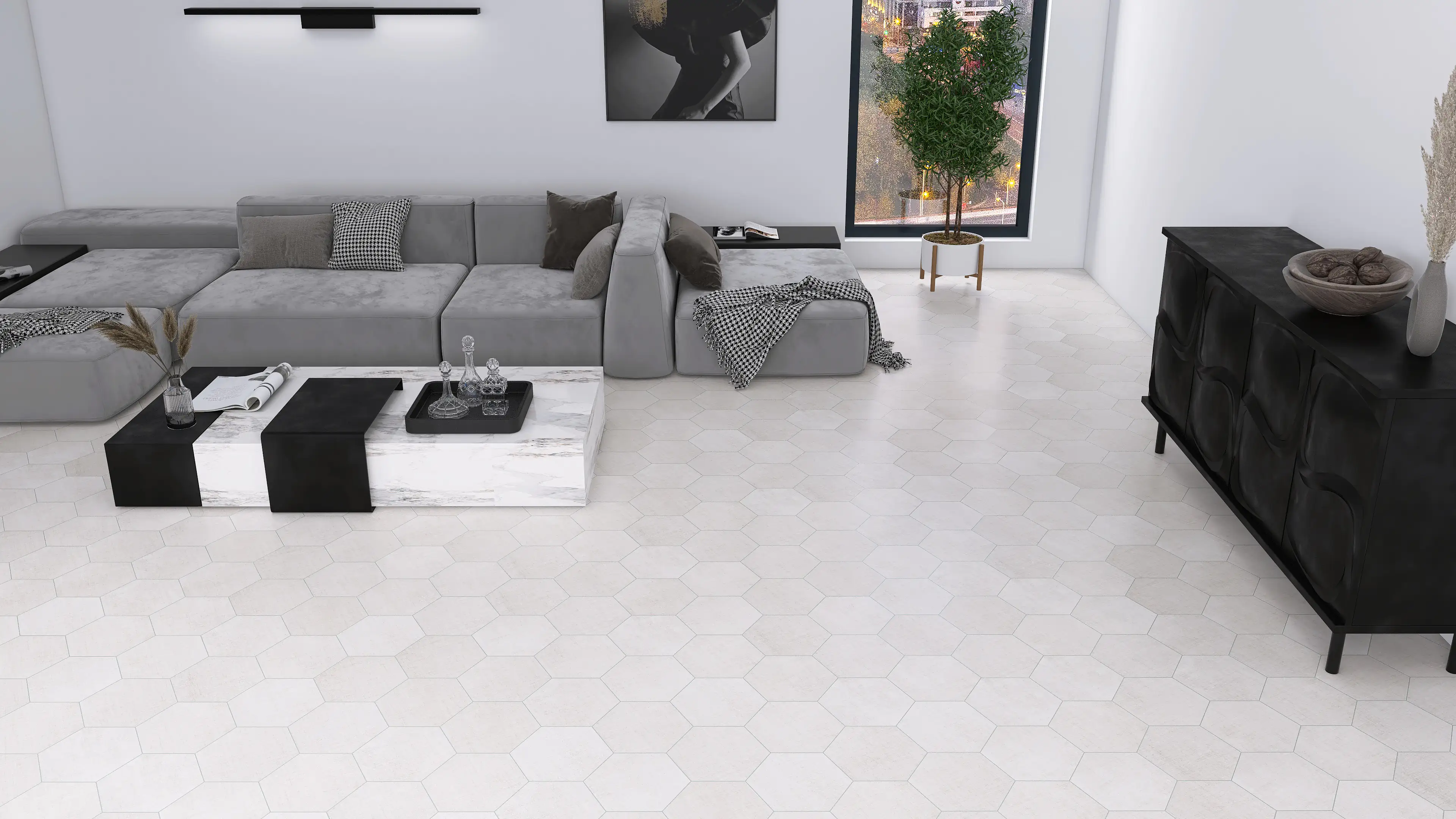 Feinsteinzeug Hexagon Fabric Ivory 21,5 x 25 cm beige