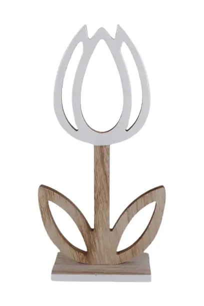 TrendLine Deko Tulpe Holz 29 cm braun weiß