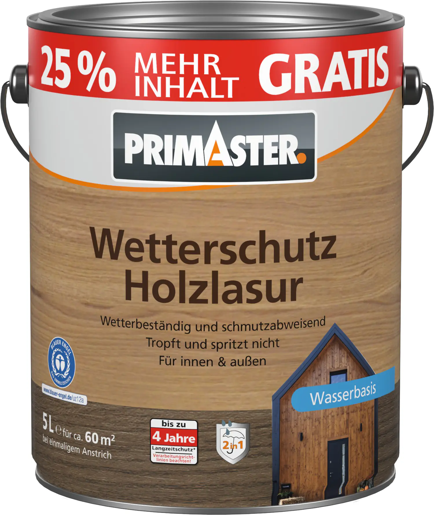 Produktbild:  Primaster Wetterschutz Holzlasur 5 L nussbaum + 25% gratis