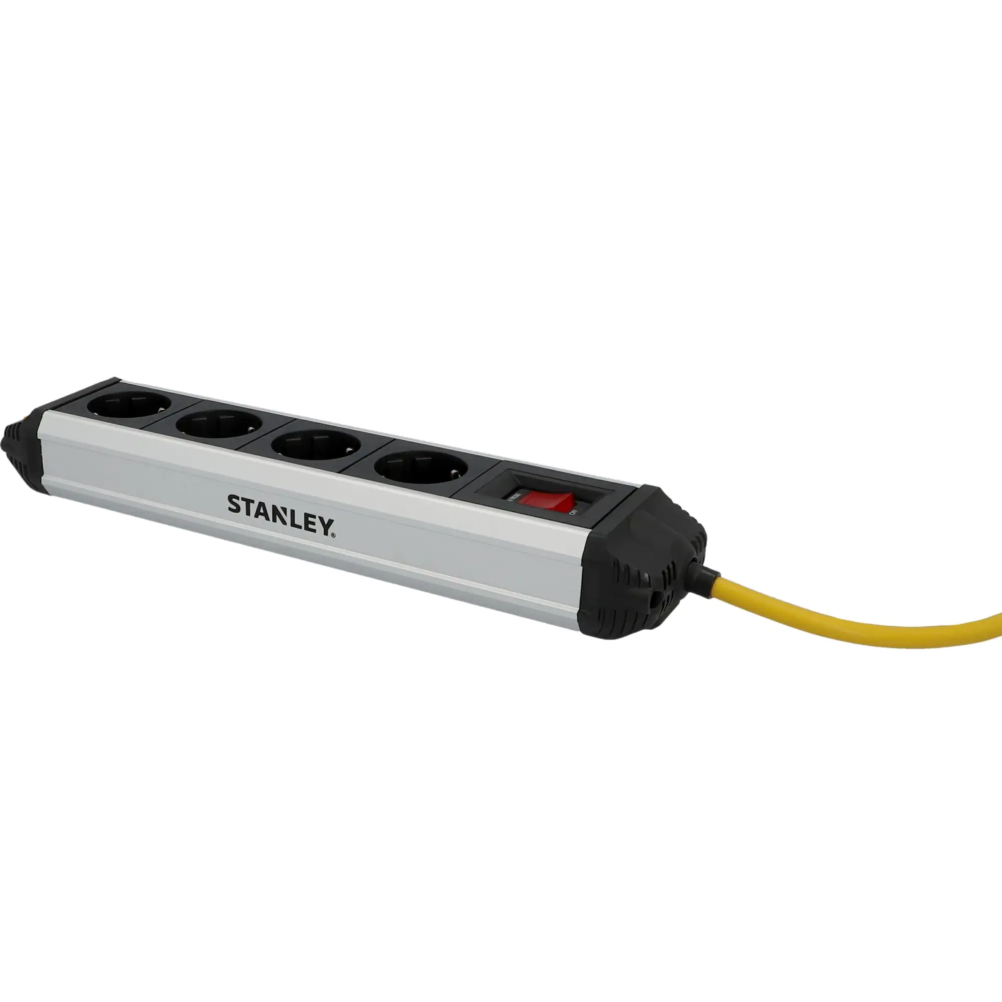 Stanley Steckdosenleiste 4-fach 2m mit Schalter, Aluminiumgehäuse, schwarz