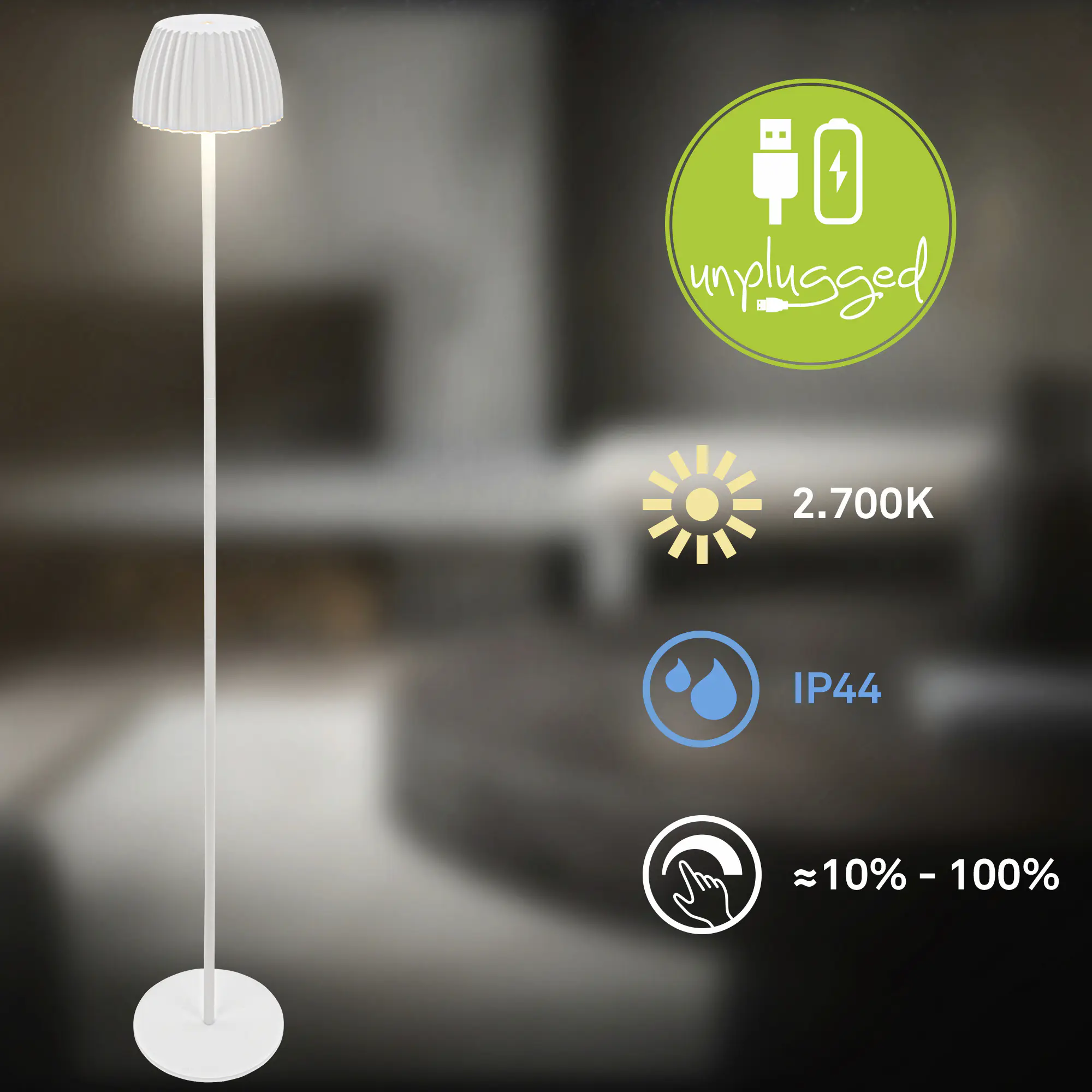 Briloner LED-Stehleuchte Riffle mit Akku weiß dimmbar