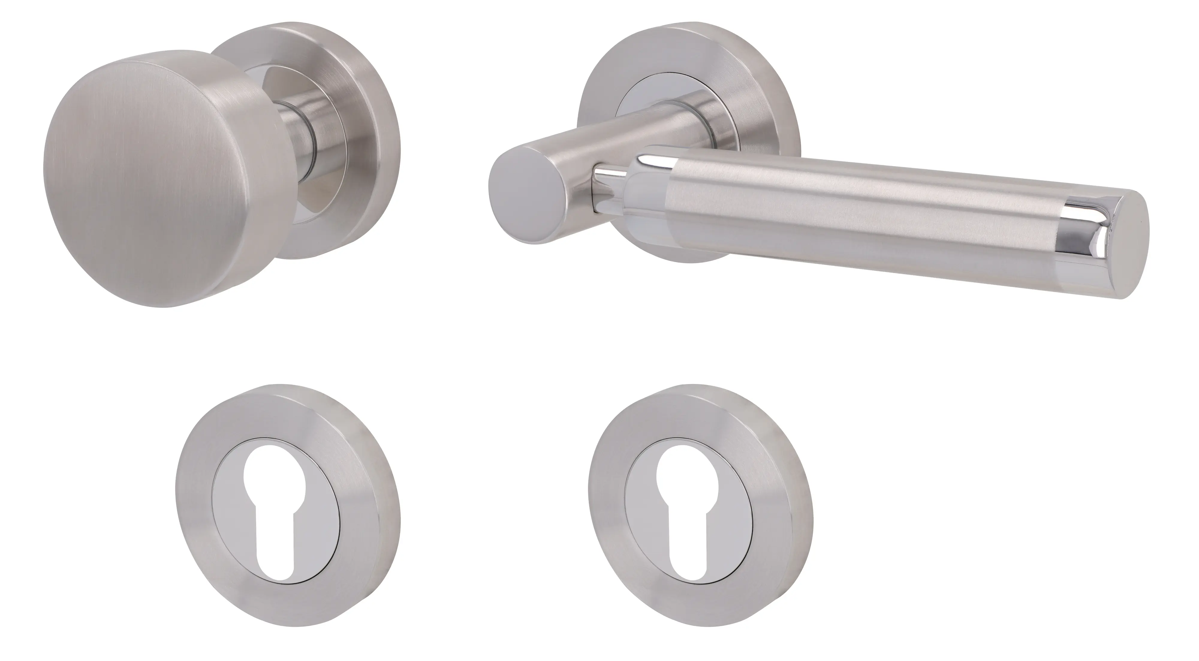 Alpertec Türgriff-Garnitur Solid 3 für Wohnungstüren PZ silber Ø 52 mm rechts