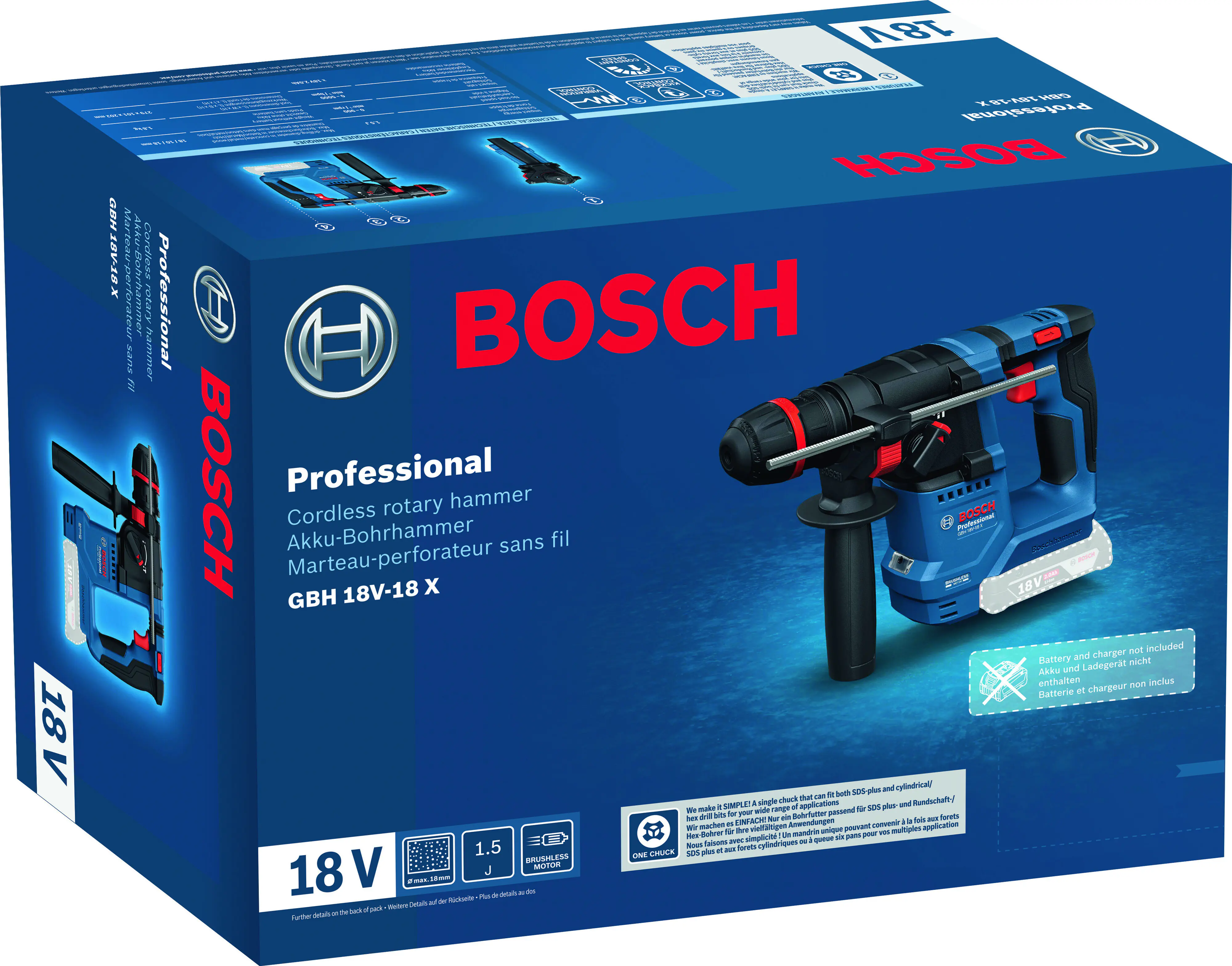 Bosch Professional Akku-Bohrhammer GBH 18V-18 X 18 Volt Solo
