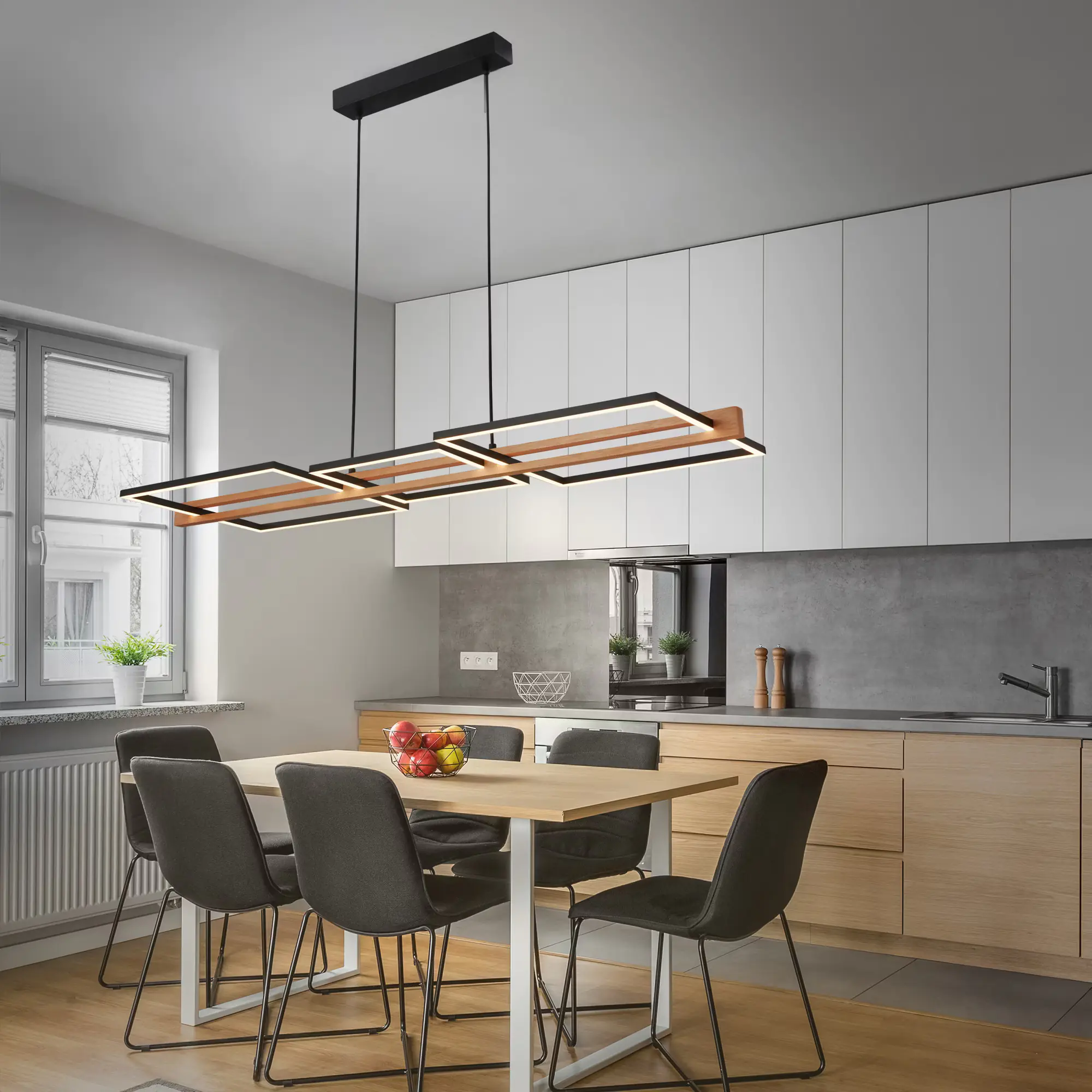 Briloner LED-Pendelleuchte MOLDURA  schwarz Holz 36W