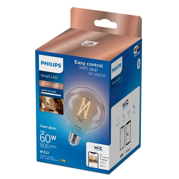 Philips Smart LED Leuchtmittel Tunable White Clear G95 E27 Globeform 7 W