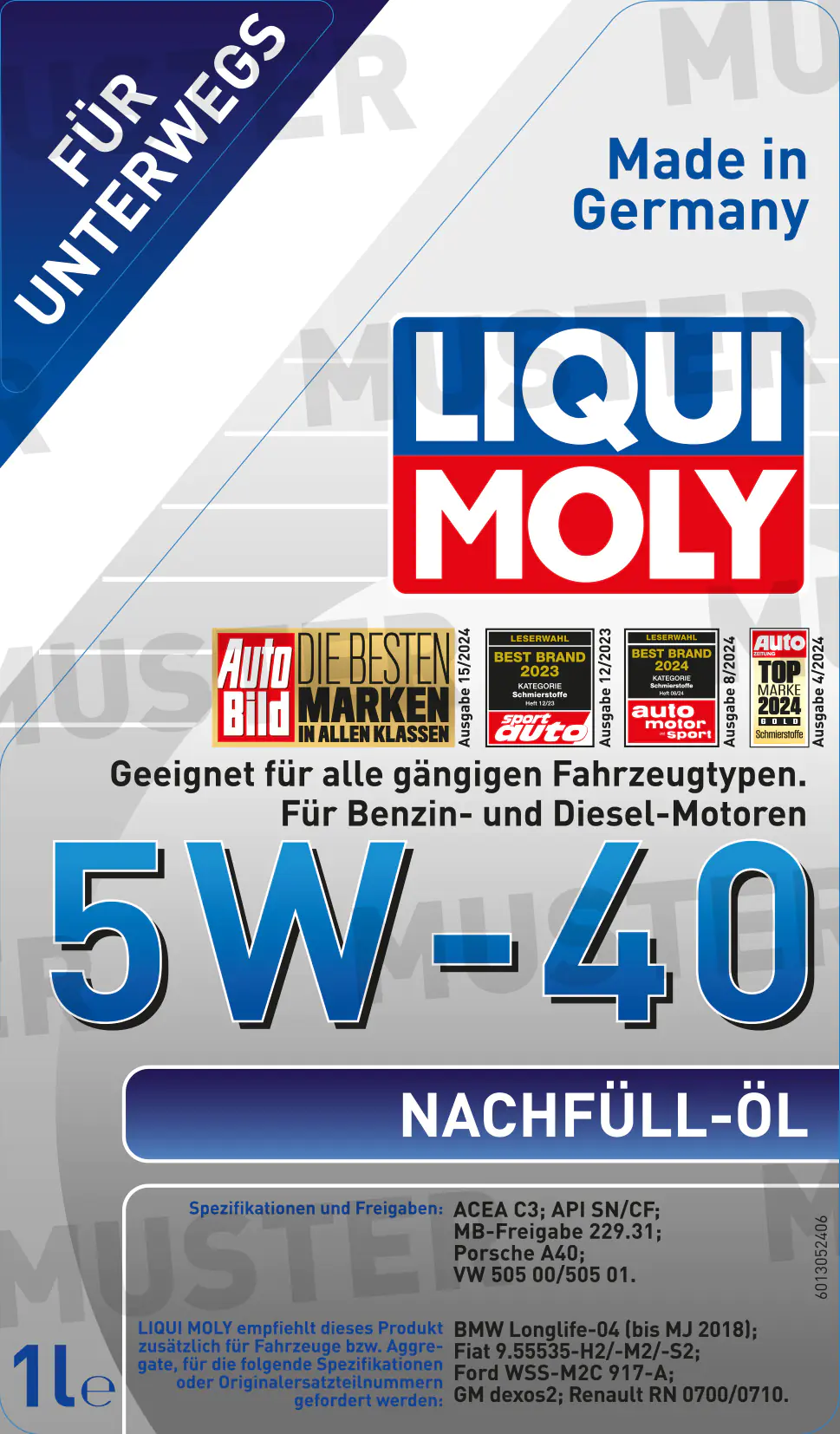 Liqui Moly Motoröl 5W-40 Nachfüll-Öl 1 L